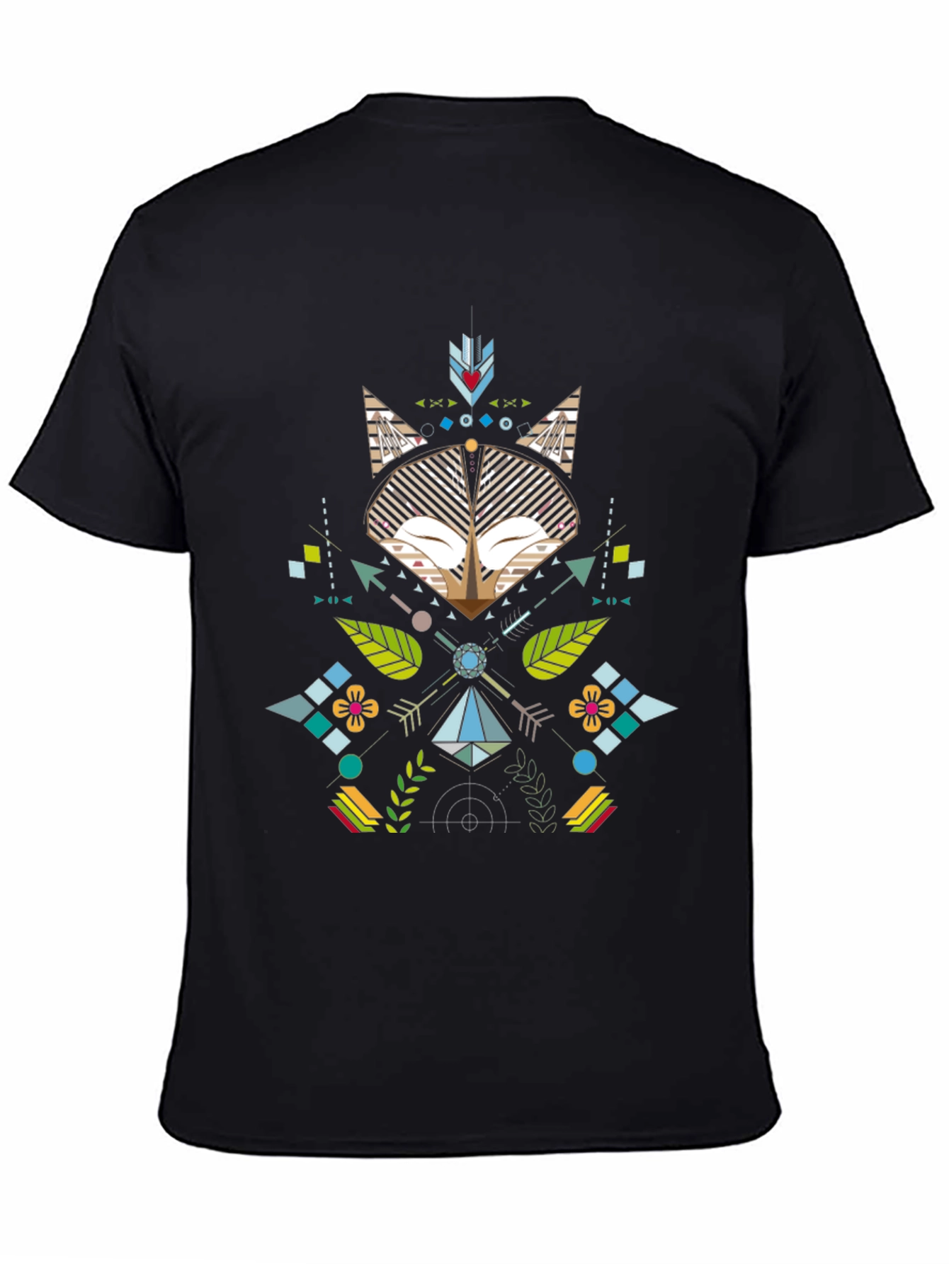 Geometric Fox Print Black T-Shirt