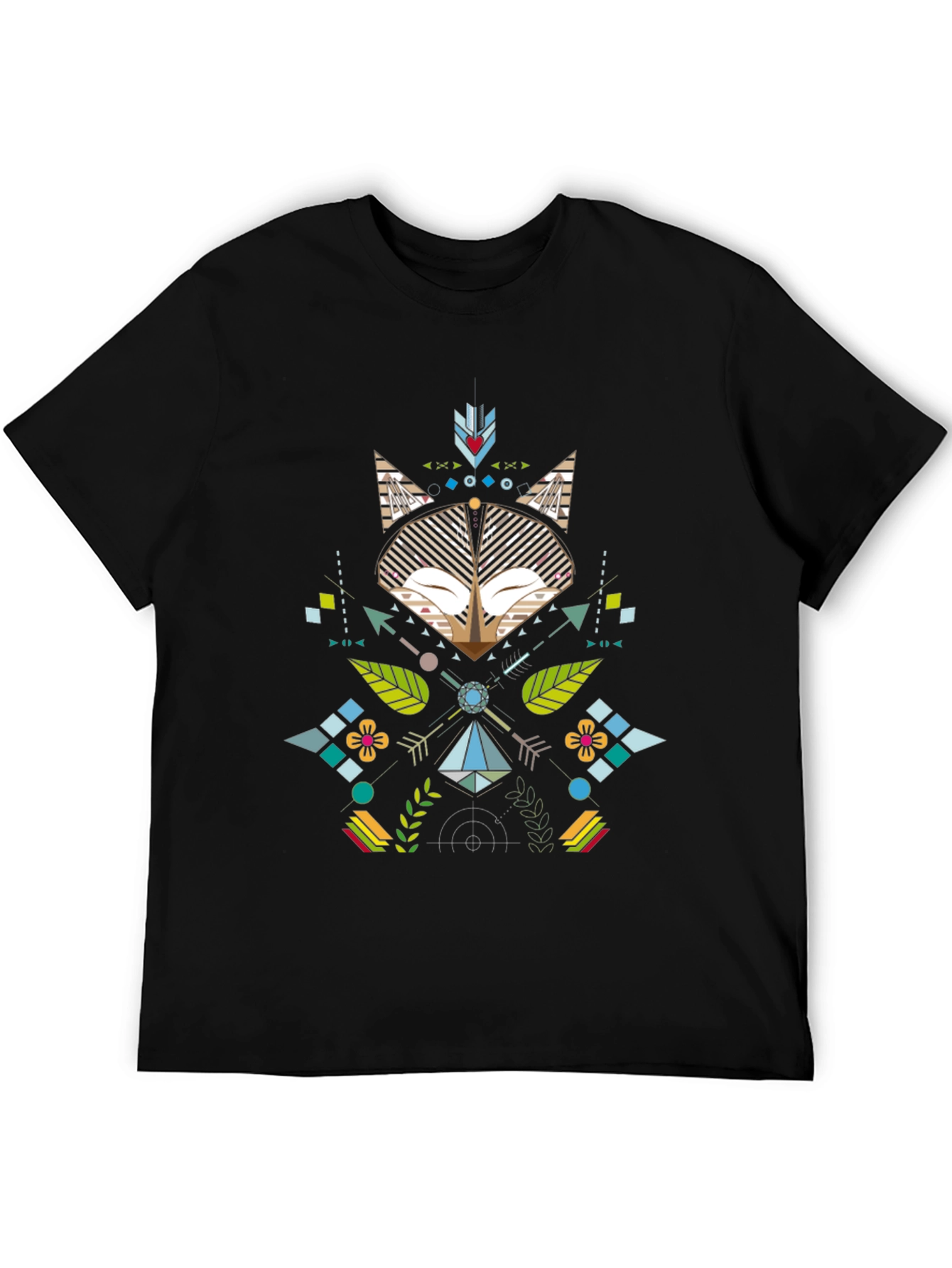 Geometric Fox Print Black T-Shirt