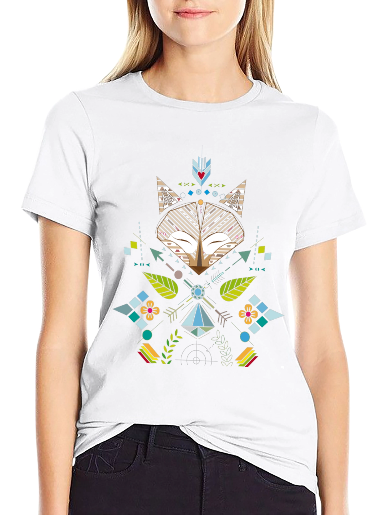 Geometric Fox Print Black T-Shirt