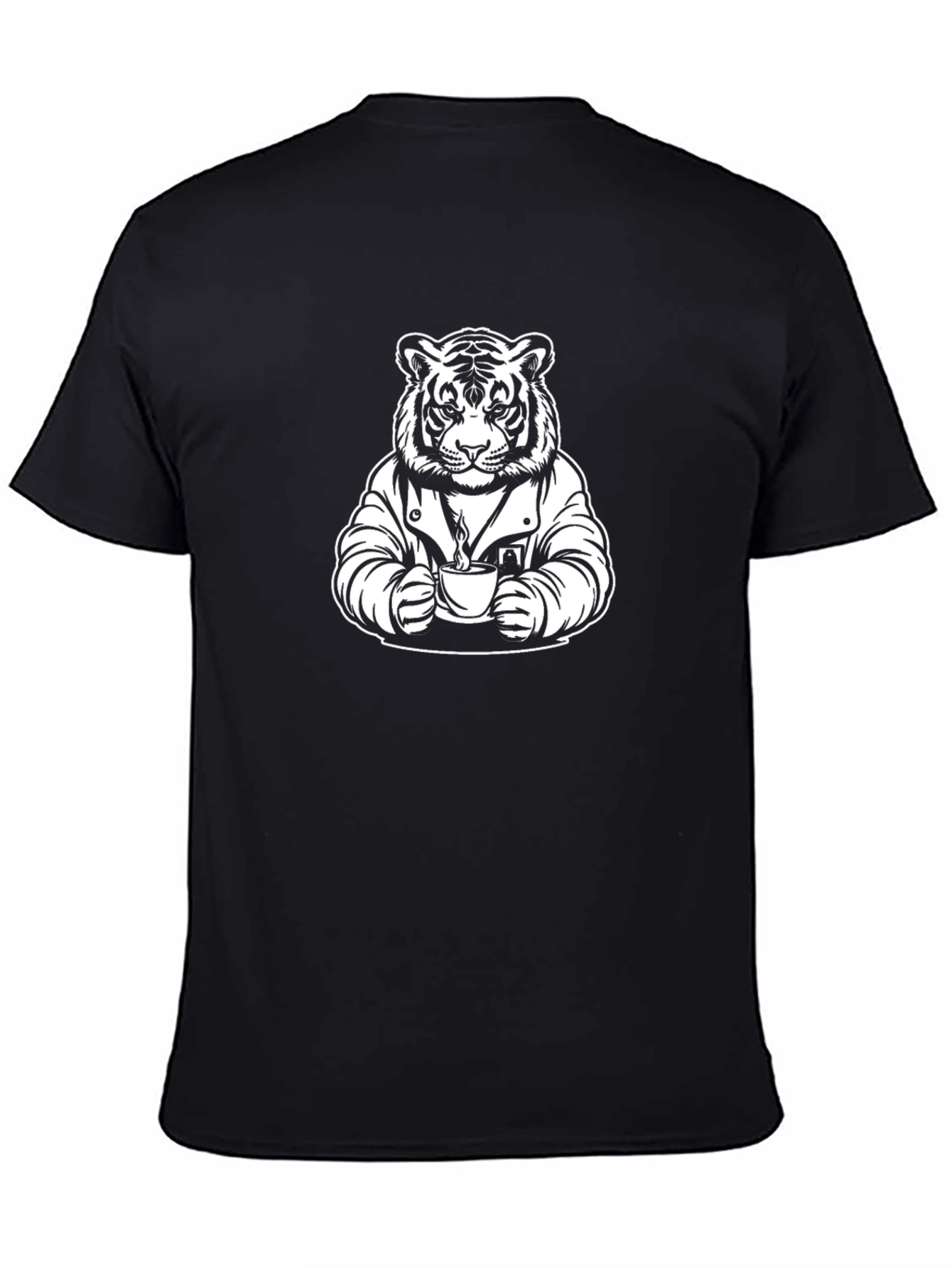 Tiger Drinking Coffee Black T-Shirt - Unique Graphic Tee