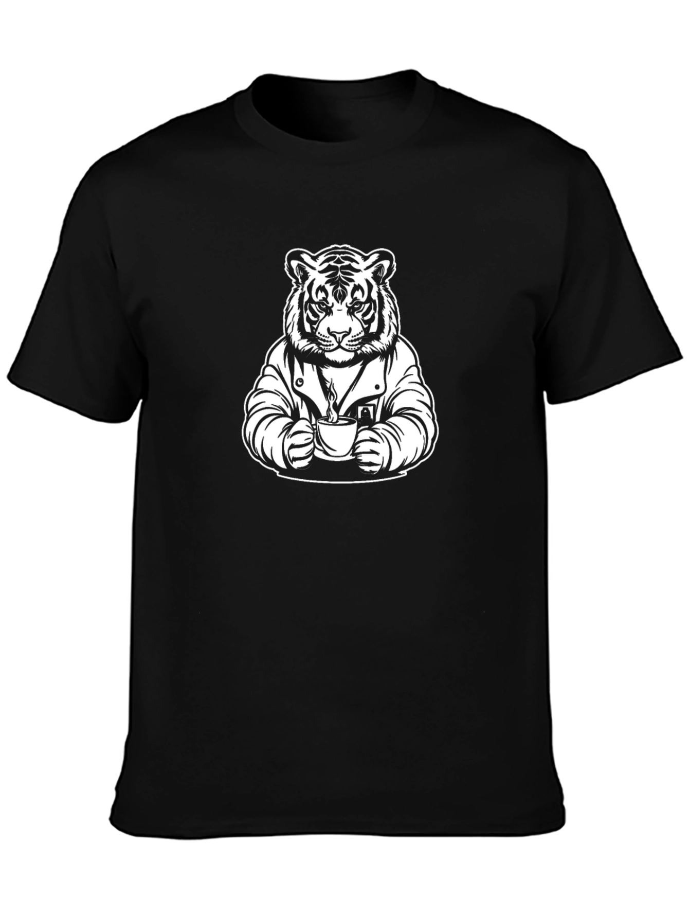 Tiger Drinking Coffee Black T-Shirt - Unique Graphic Tee