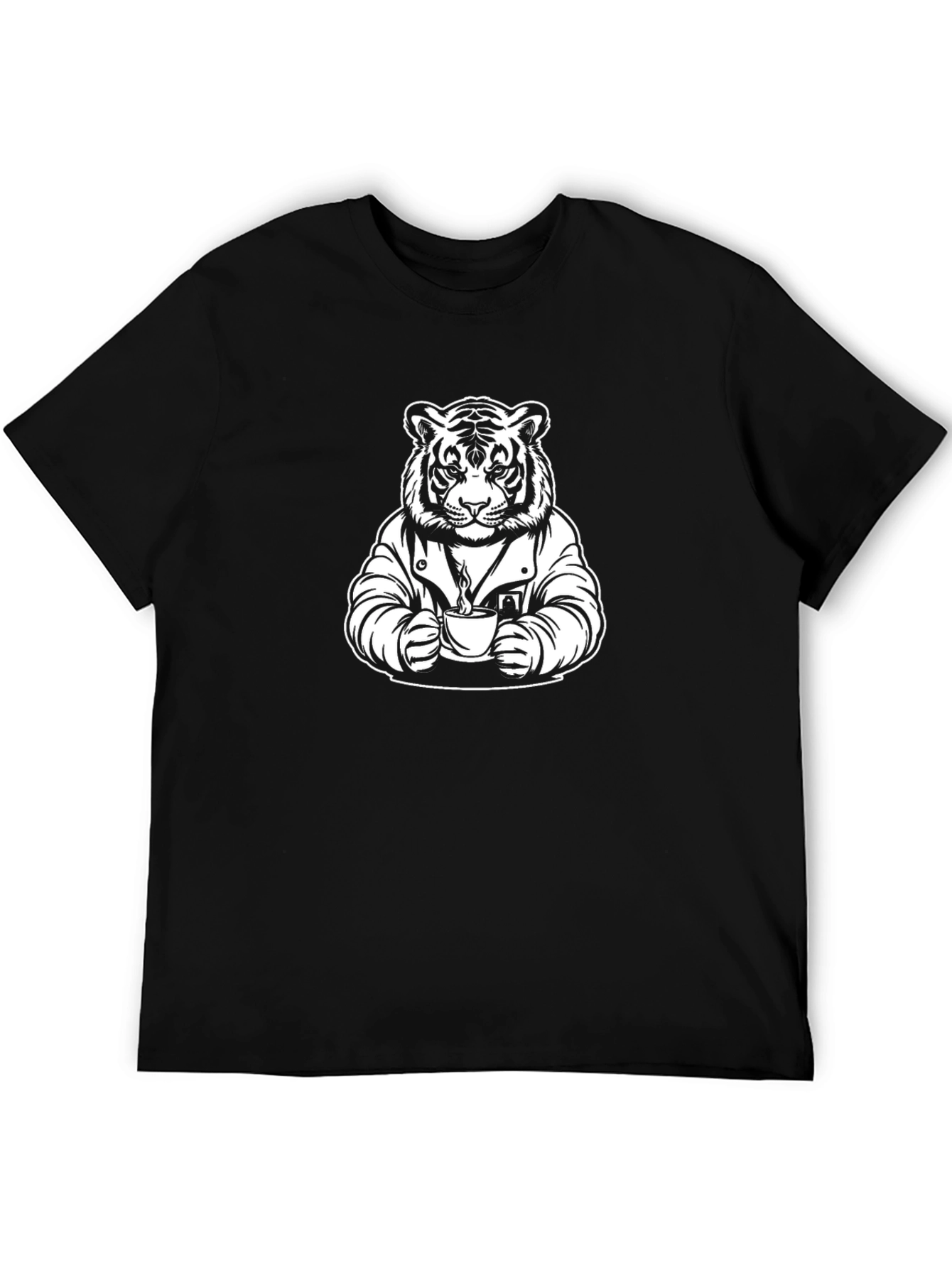Tiger Drinking Coffee Black T-Shirt - Unique Graphic Tee