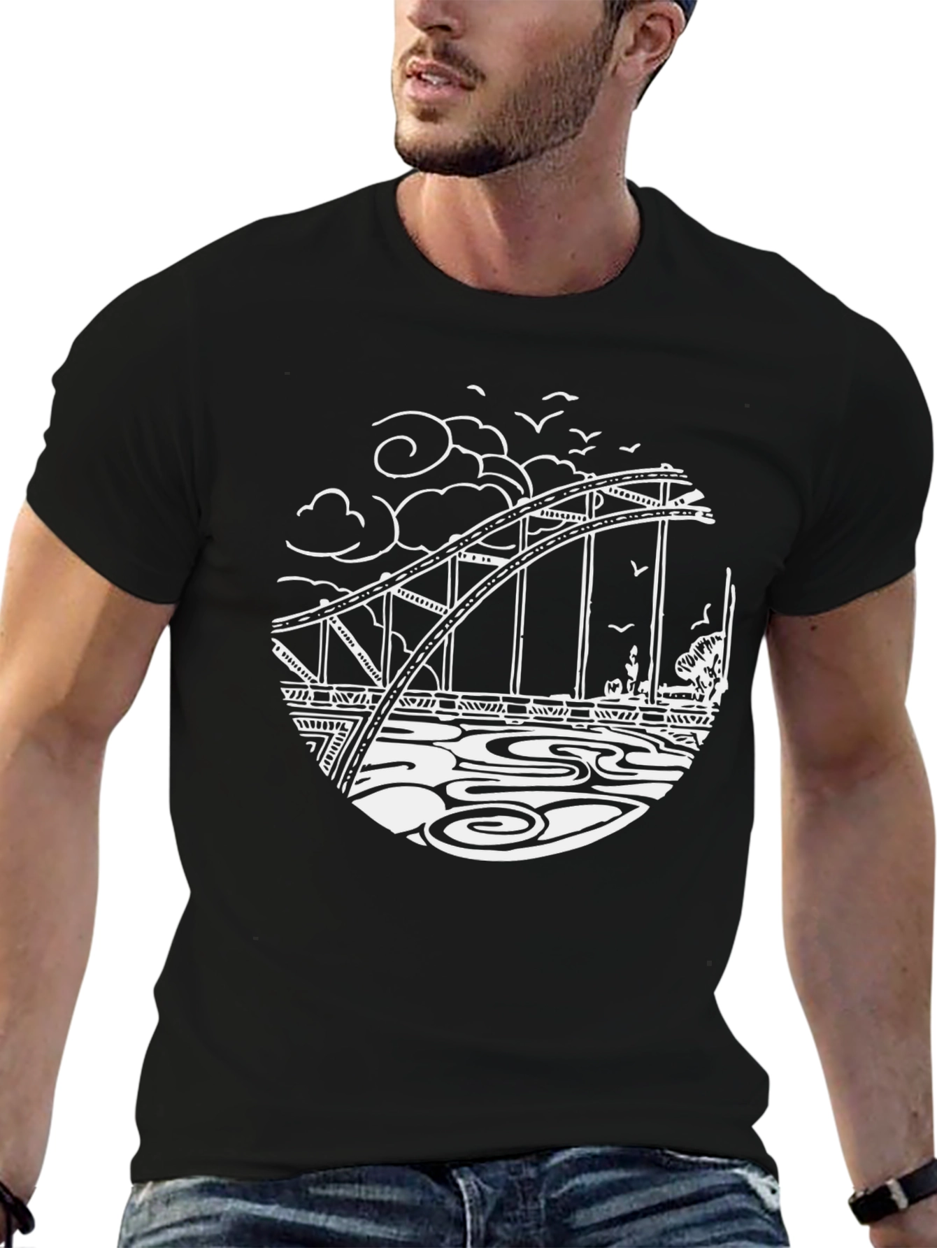 Bridge Graphic Tee - Black Cotton T-Shirt