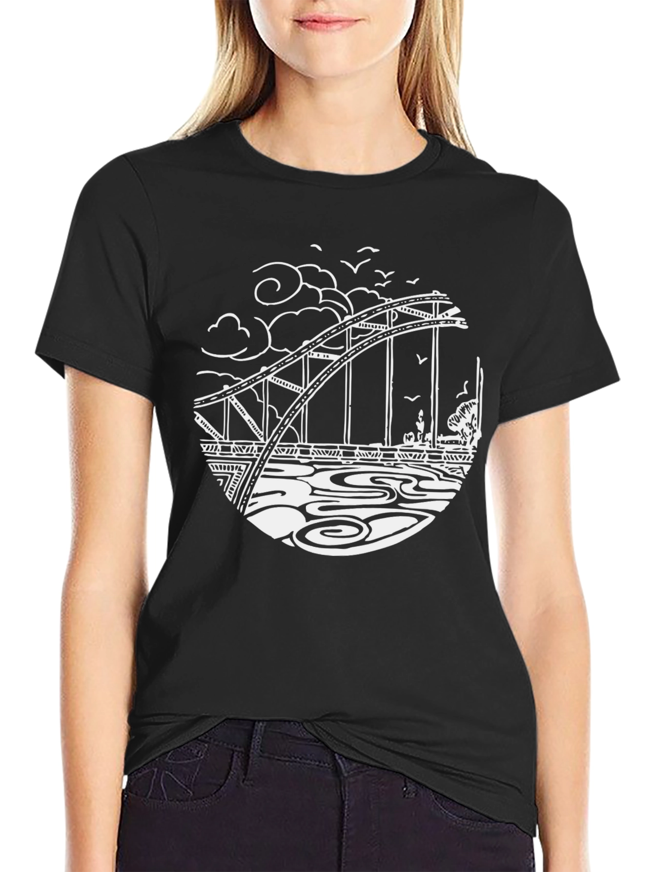 Bridge Graphic Tee - Black Cotton T-Shirt