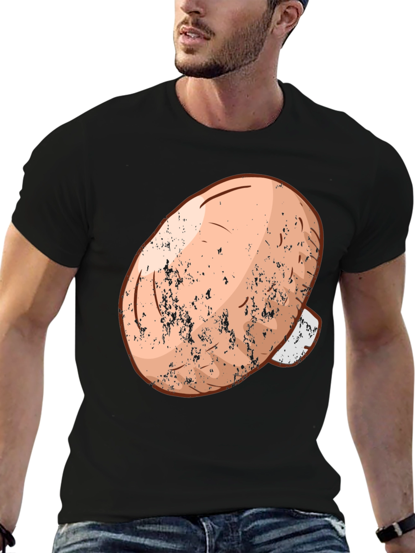 Mushroom Graphic Tee - Black Cotton Casual Wear