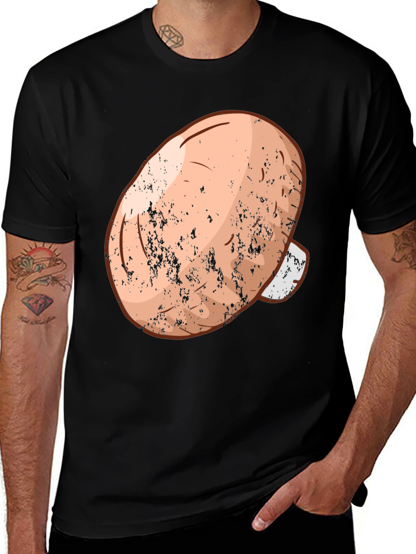 Mushroom Graphic Tee - Black Cotton Casual Wear