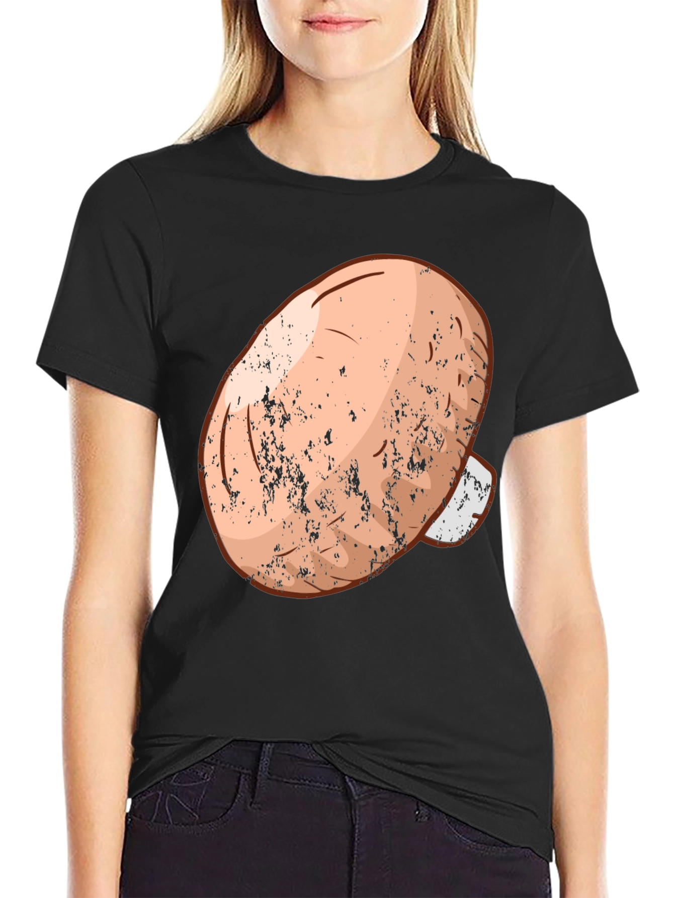 Mushroom Graphic Tee - Black Cotton Casual Wear