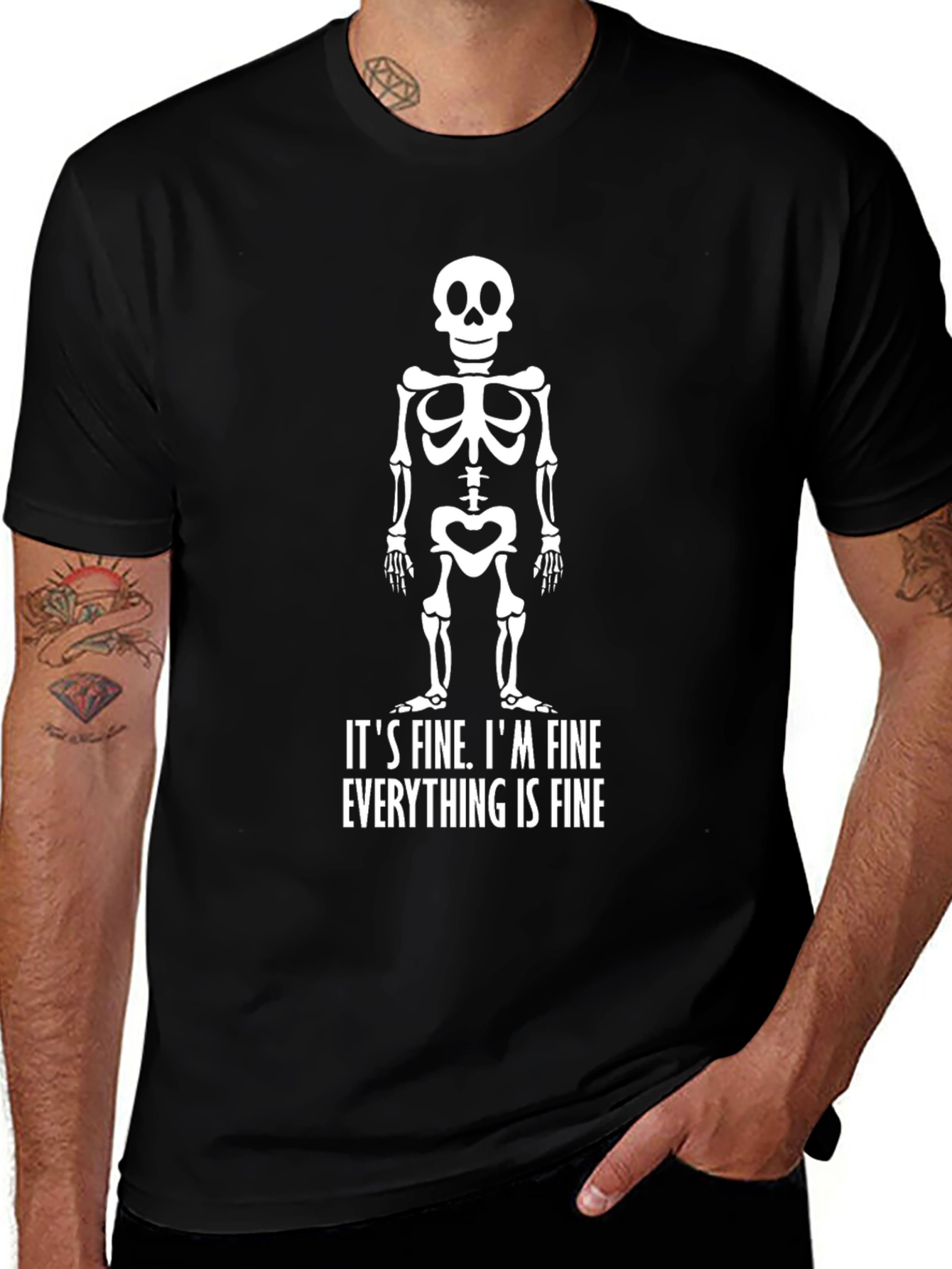 Humorous Skeleton Graphic T-Shirt - Im Fine