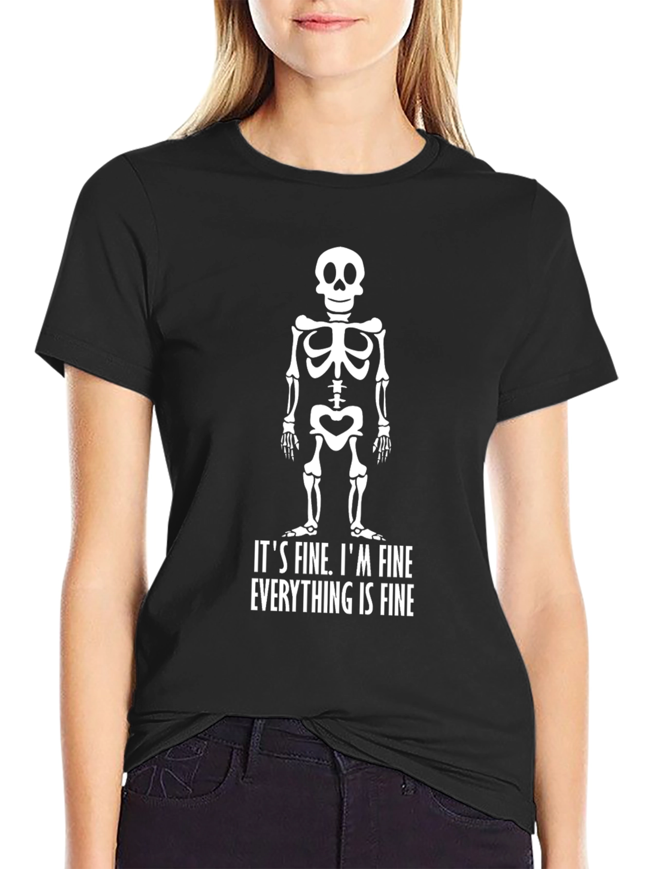 Humorous Skeleton Graphic T-Shirt - Im Fine