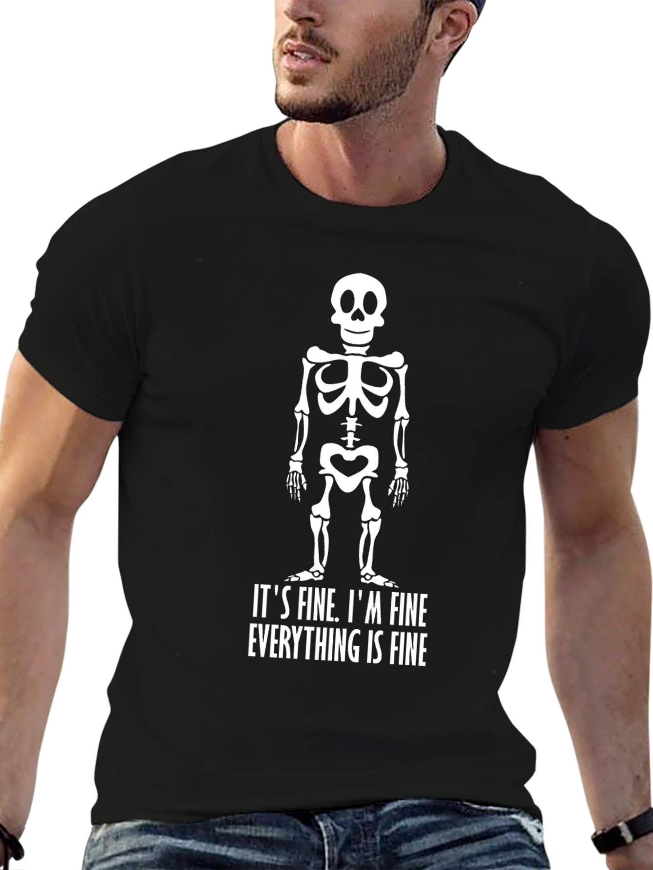 Humorous Skeleton Graphic T-Shirt - Im Fine