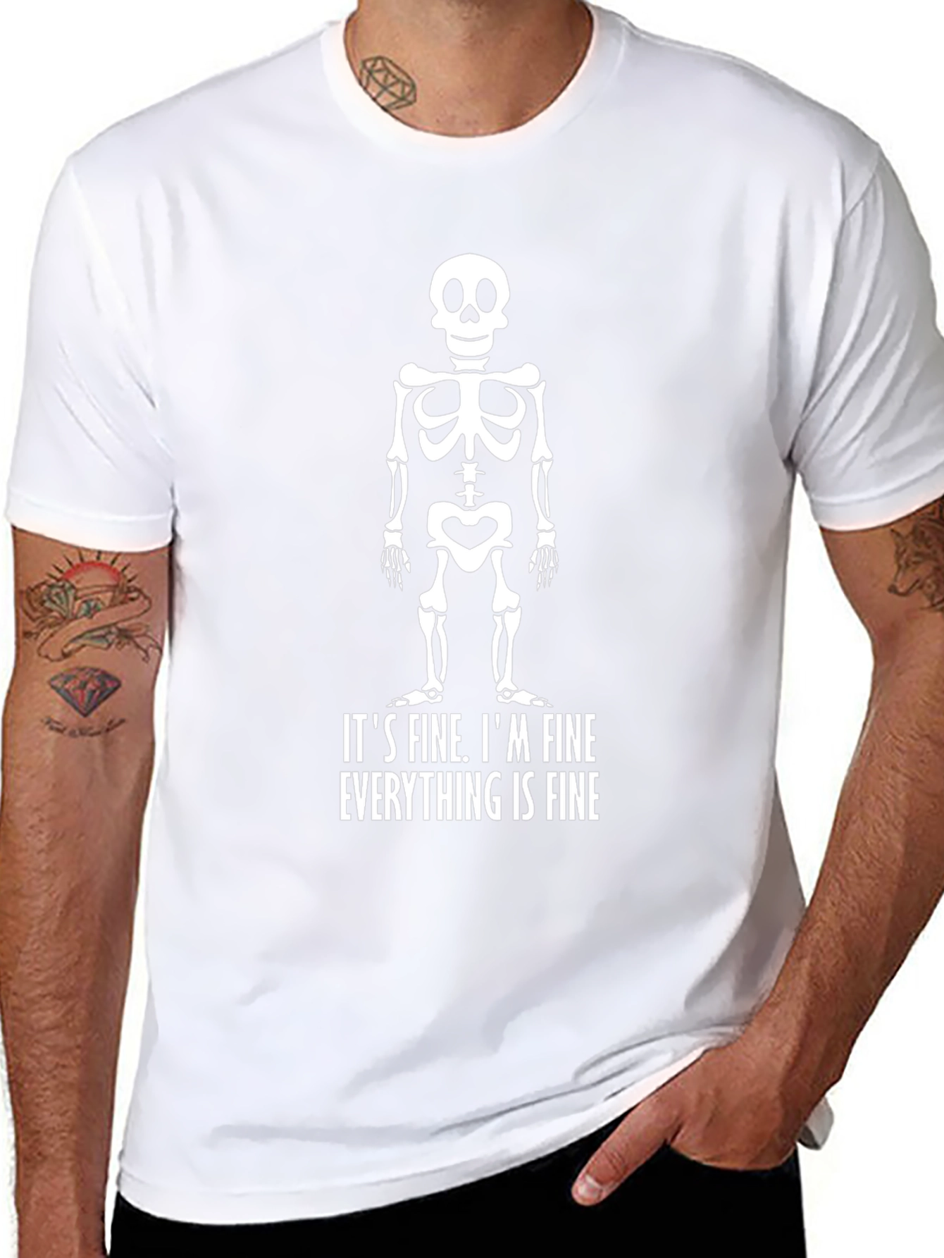 Humorous Skeleton Graphic T-Shirt - Im Fine