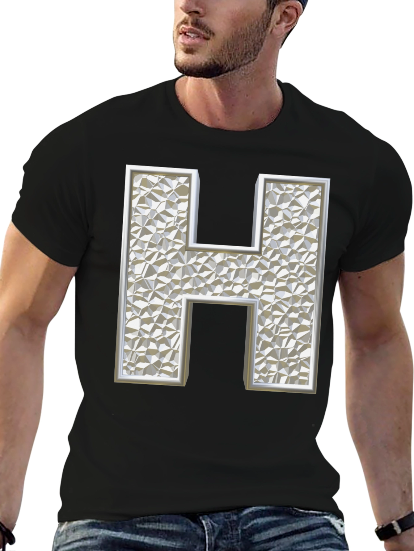 Abstract H Letter Black T-Shirt