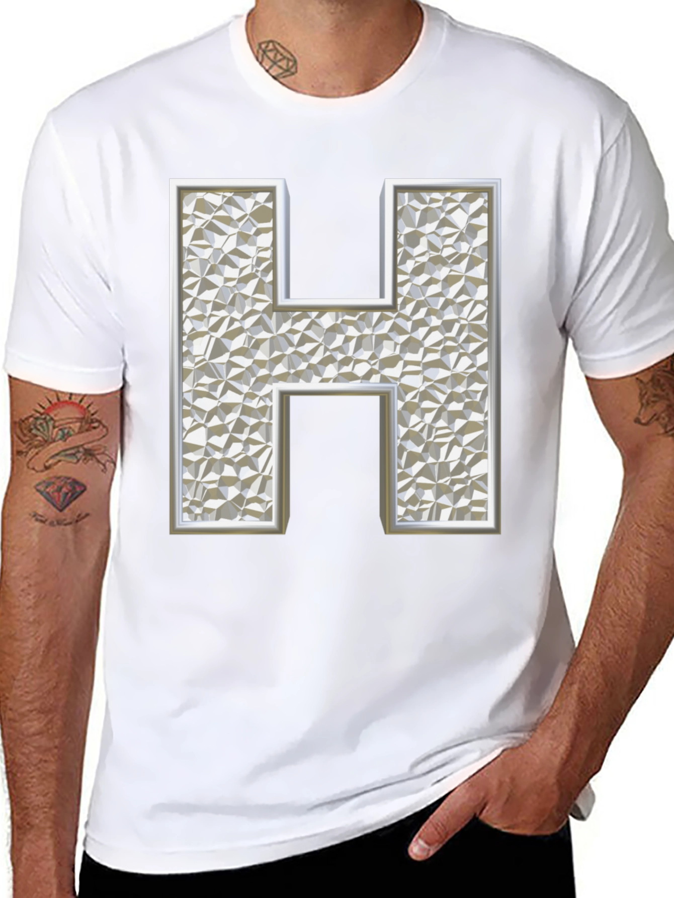 Abstract H Letter Black T-Shirt
