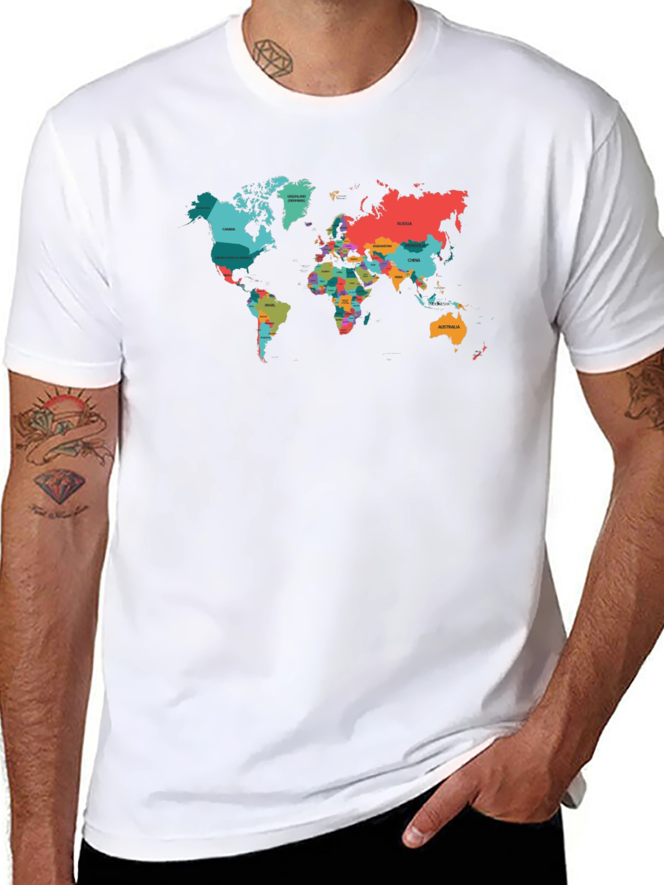 World Map Graphic Tee - Black Cotton T-Shirt
