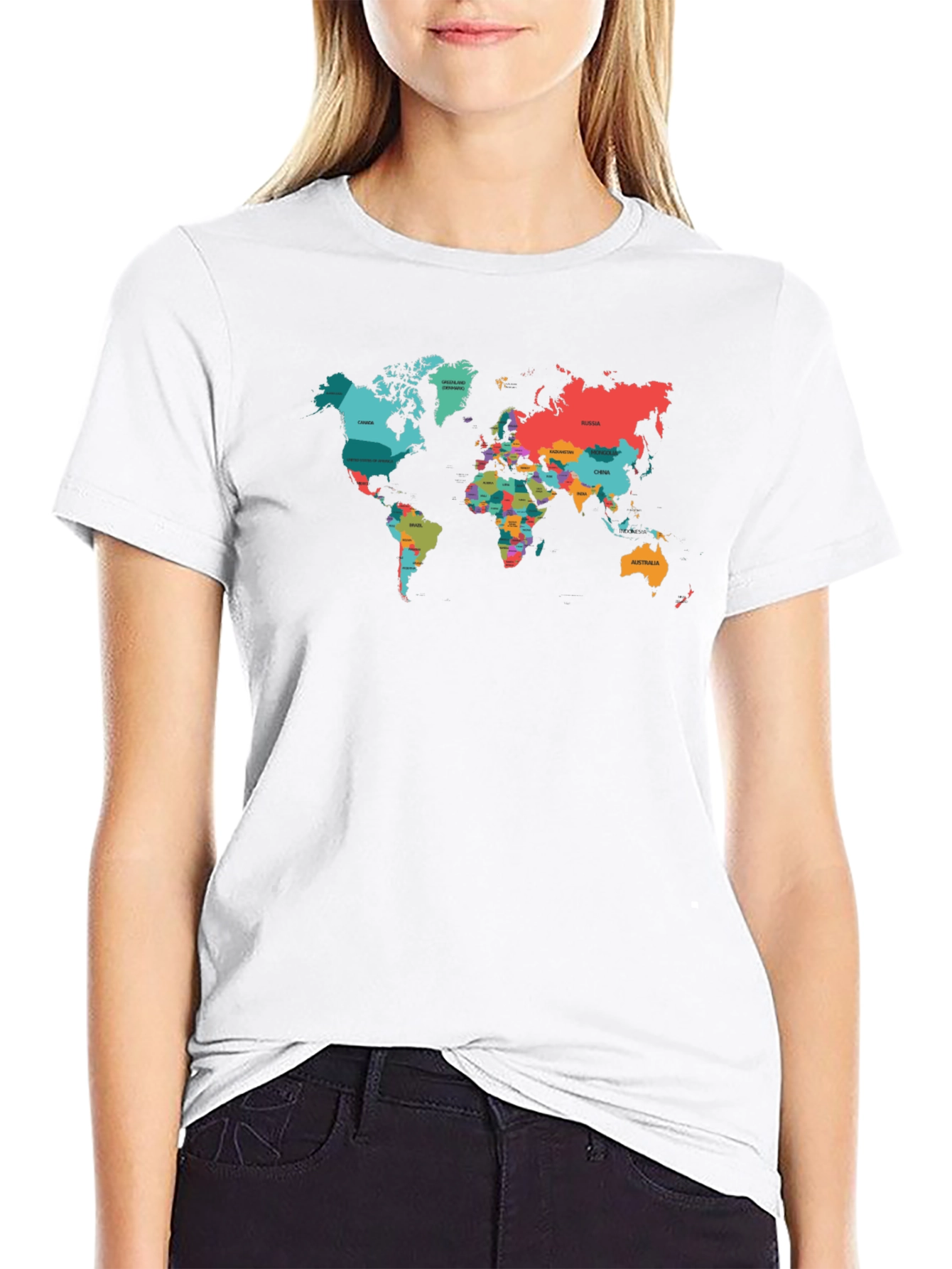 World Map Graphic Tee - Black Cotton T-Shirt