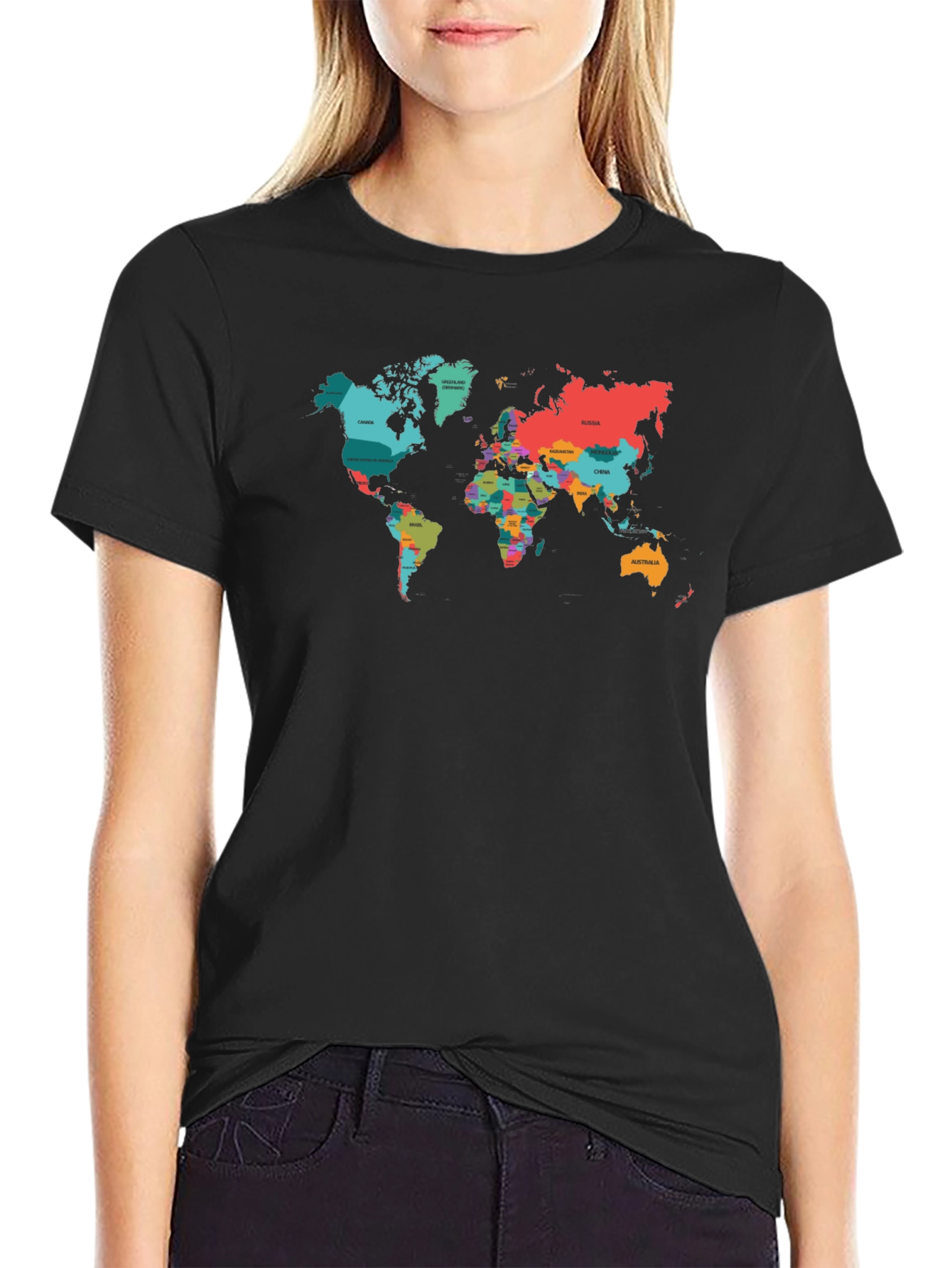 World Map Graphic Tee - Black Cotton T-Shirt