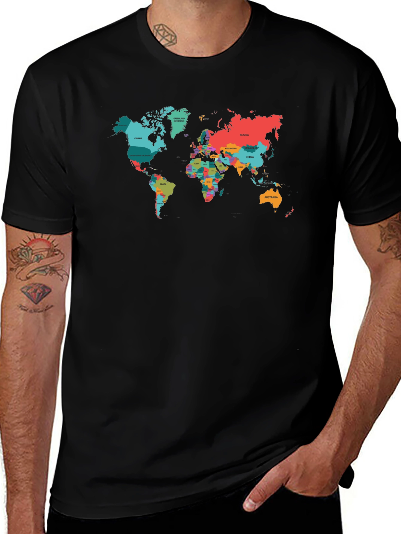 World Map Graphic Tee - Black Cotton T-Shirt