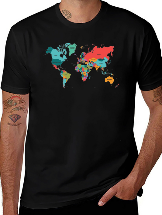 World Map Graphic Tee - Black Cotton T-Shirt