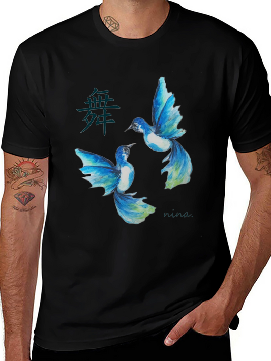 Watercolor Bird Graphic Black T-Shirt