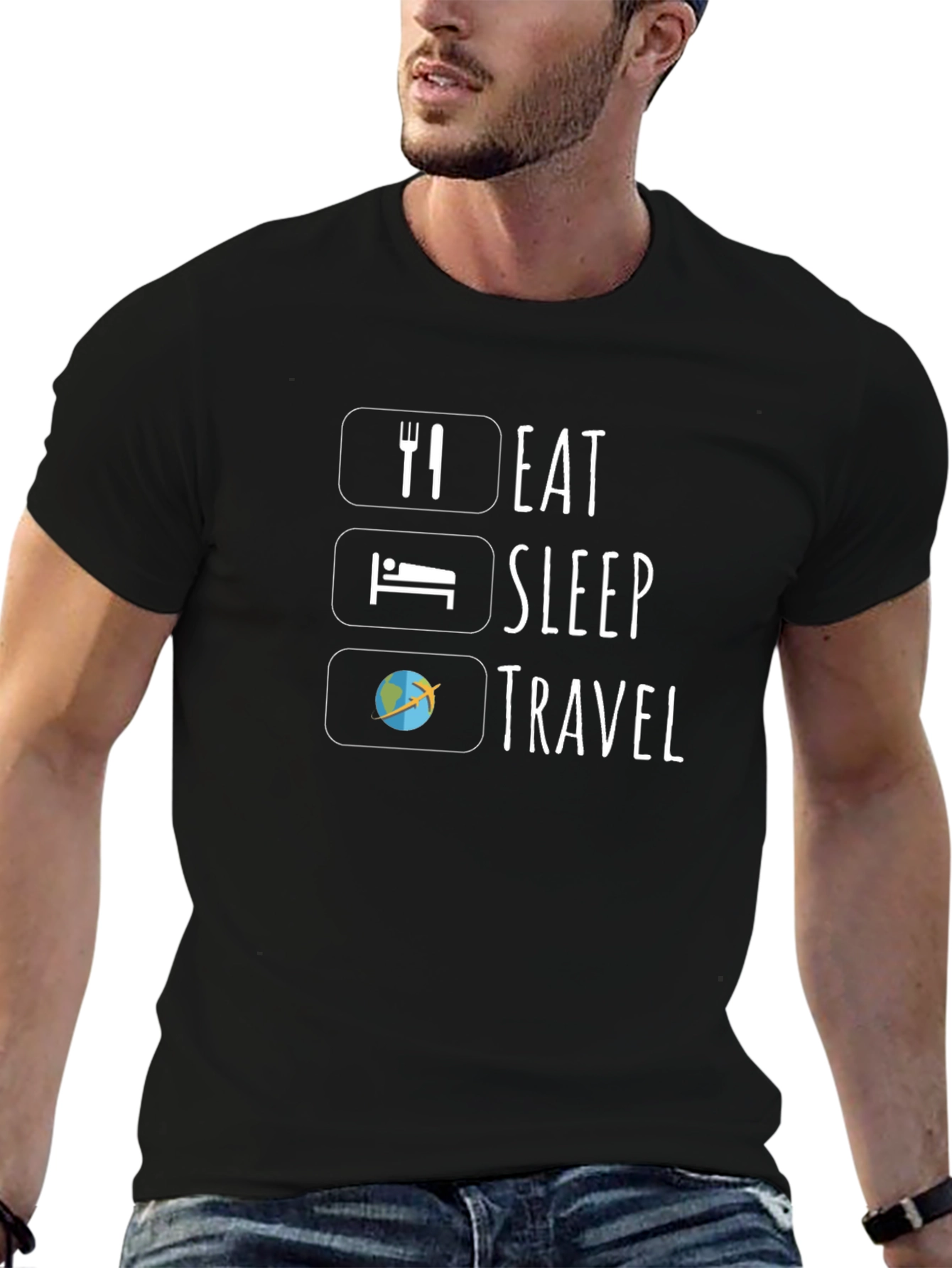 Eat Sleep Travel Black Graphic T-Shirt