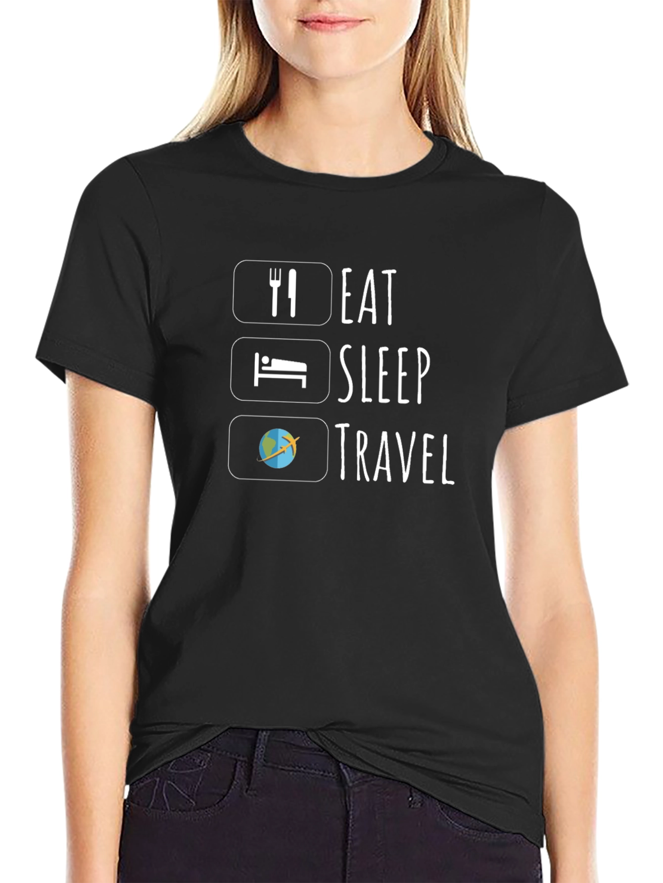 Eat Sleep Travel Black Graphic T-Shirt
