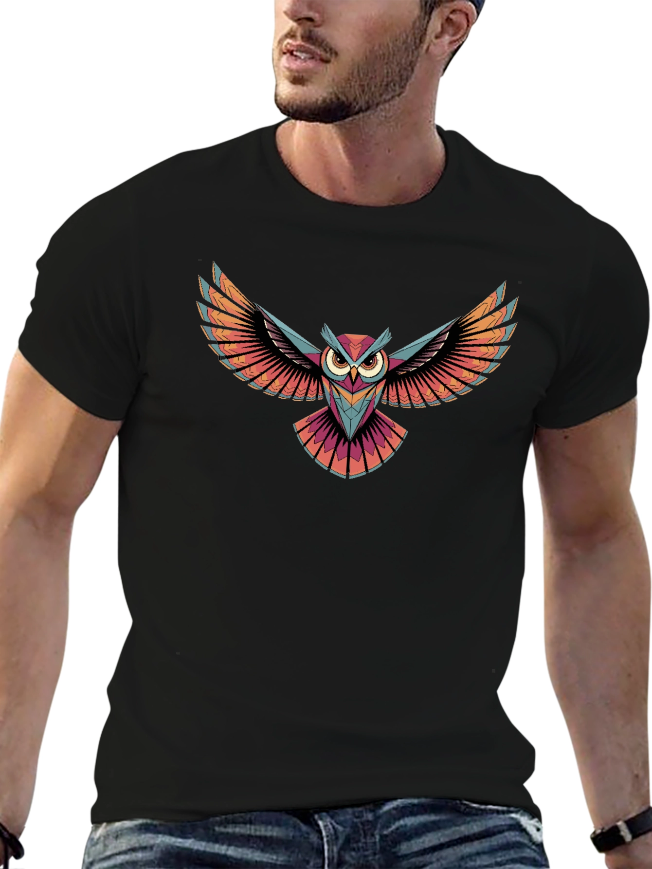 Owl Graphic Print Black T-Shirt