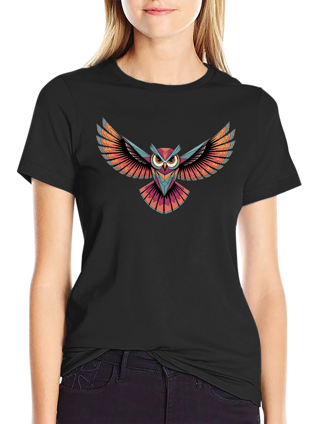 Owl Graphic Print Black T-Shirt