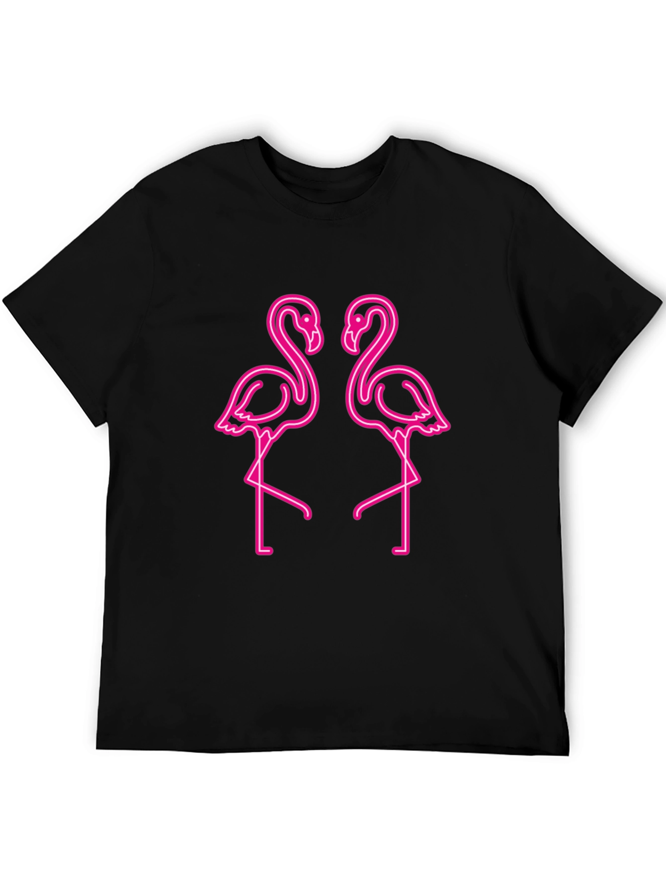 Neon Flamingo Graphic Tee - Black Cotton Shirt