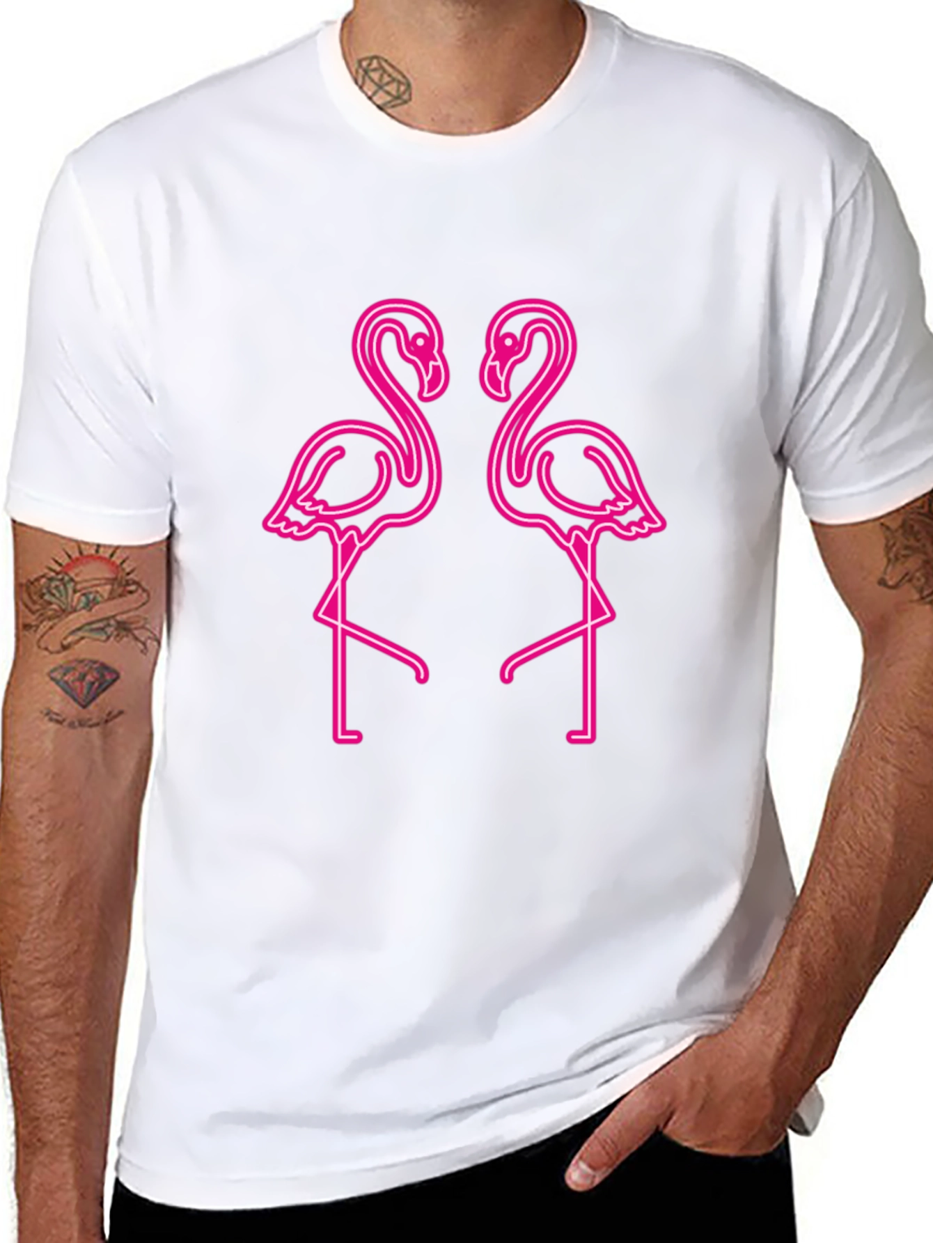 Neon Flamingo Graphic Tee - Black Cotton Shirt