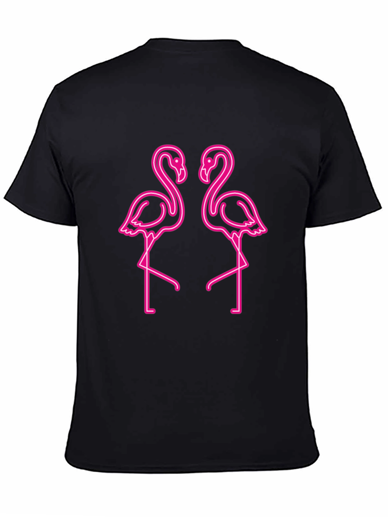 Neon Flamingo Graphic Tee - Black Cotton Shirt