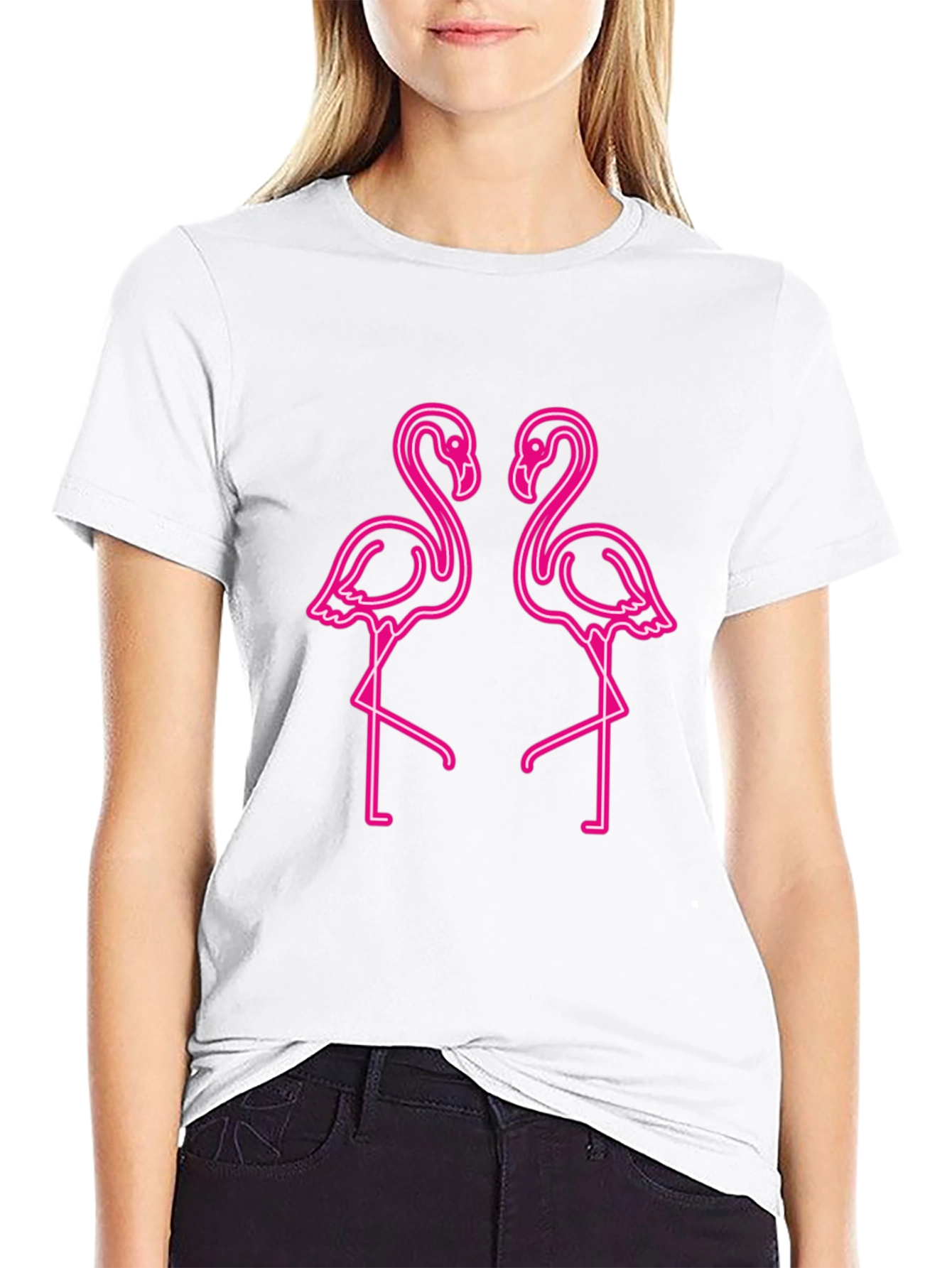 Neon Flamingo Graphic Tee - Black Cotton Shirt