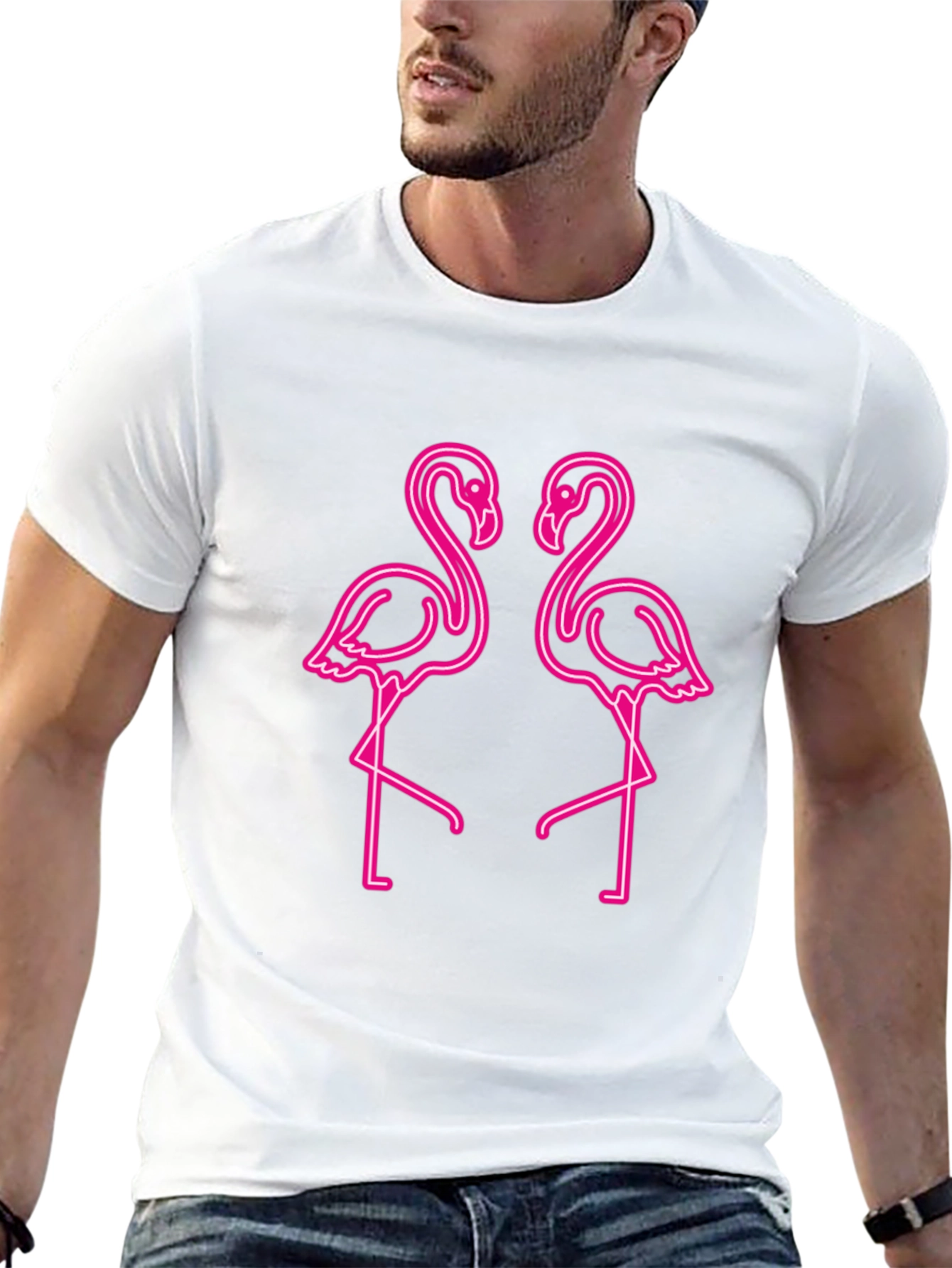 Neon Flamingo Graphic Tee - Black Cotton Shirt