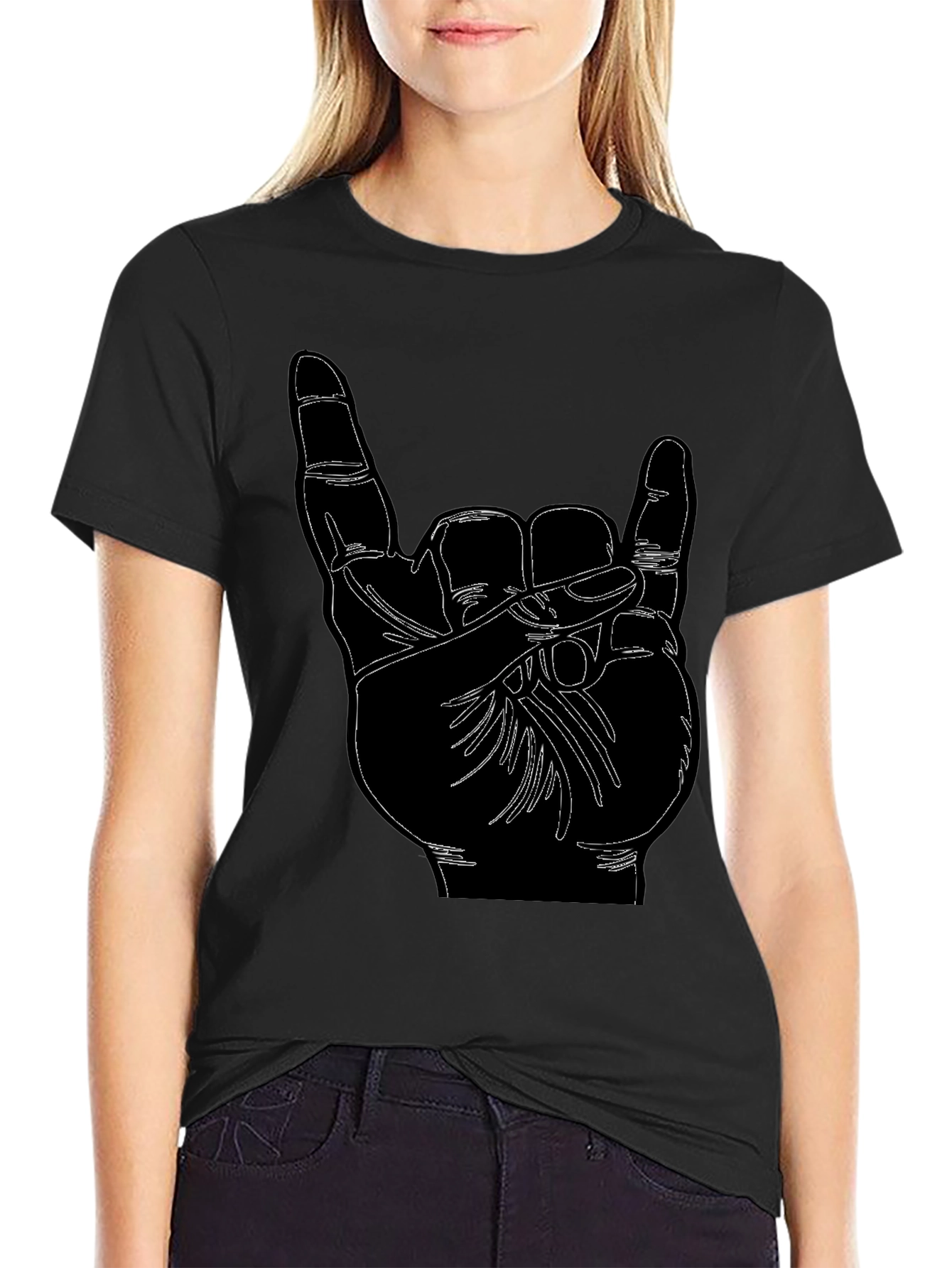 Rock On Hand Graphic Black T-Shirt