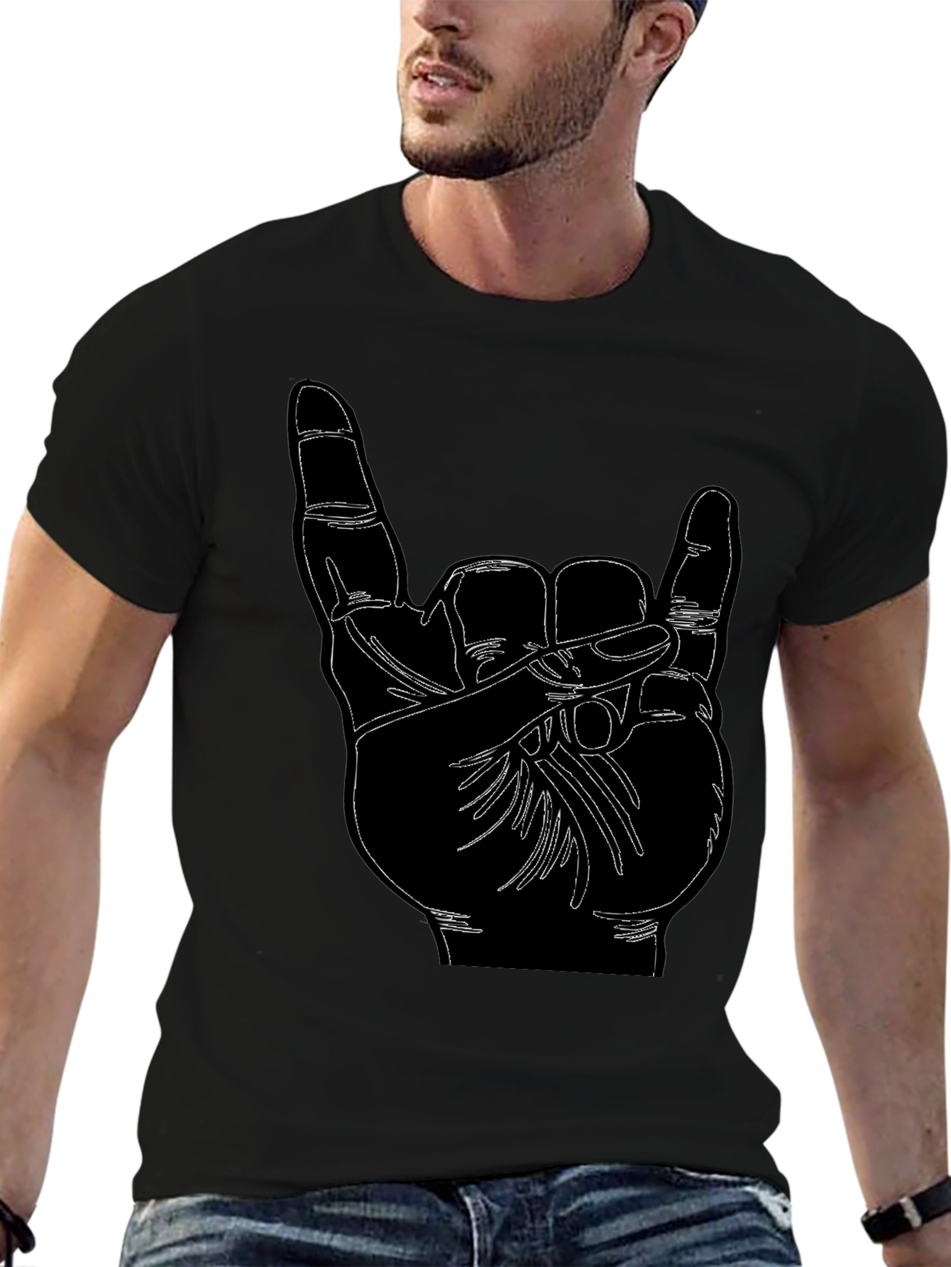 Rock On Hand Graphic Black T-Shirt