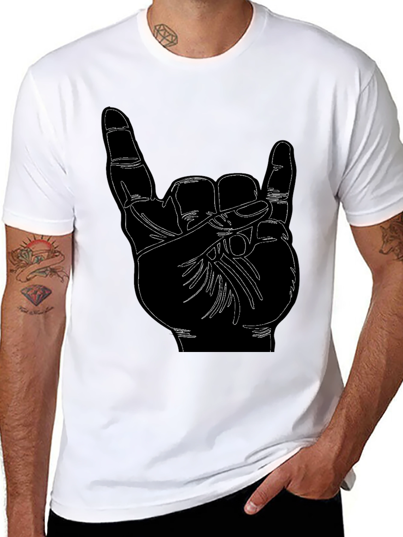Rock On Hand Graphic Black T-Shirt