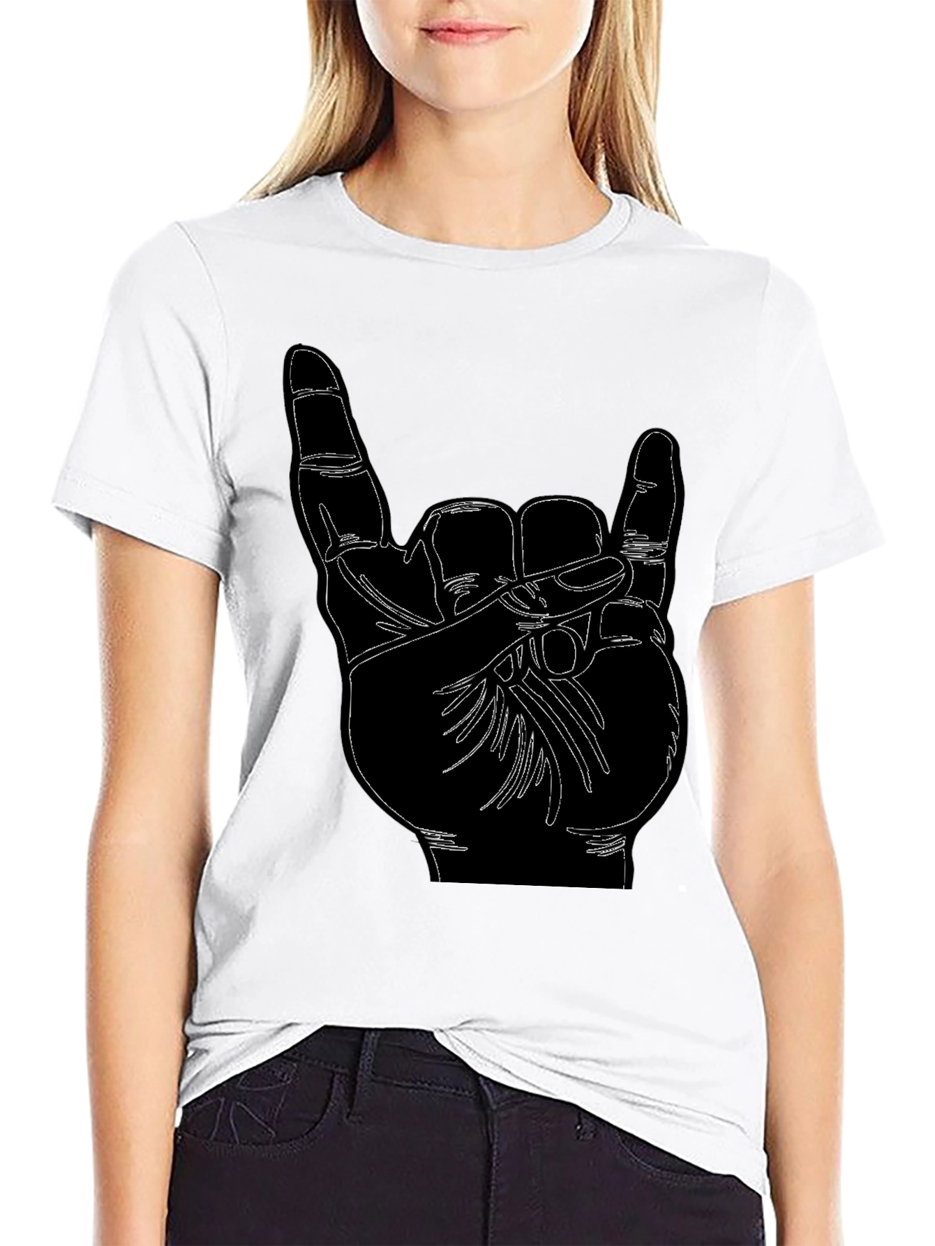 Rock On Hand Graphic Black T-Shirt