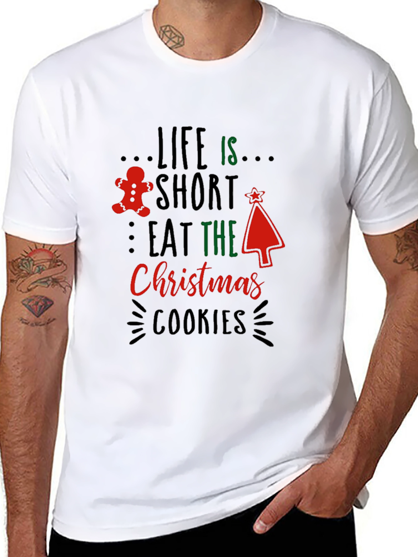 Life is Short Eat Christmas Cookies Black T-Shirt