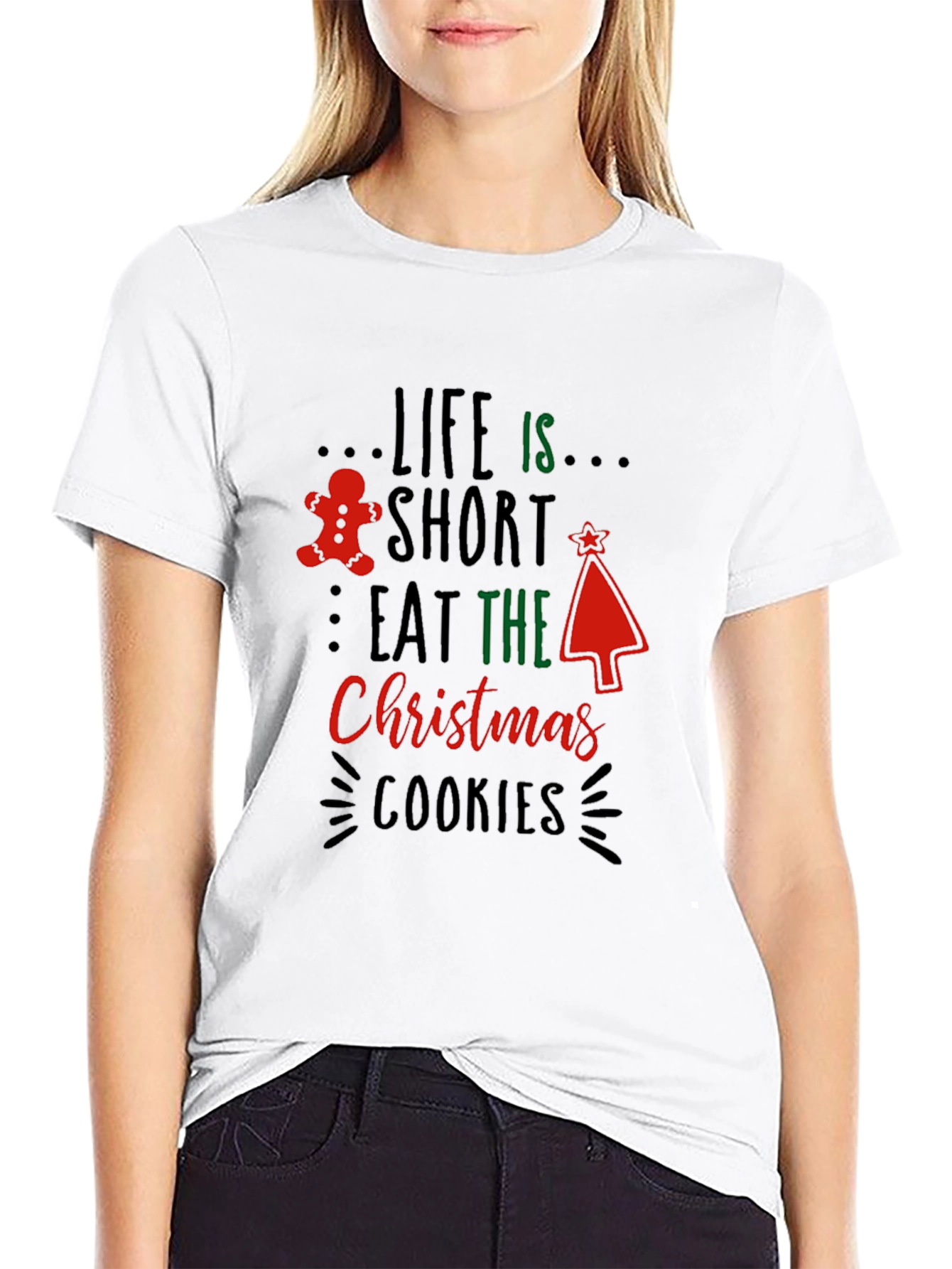 Life is Short Eat Christmas Cookies Black T-Shirt