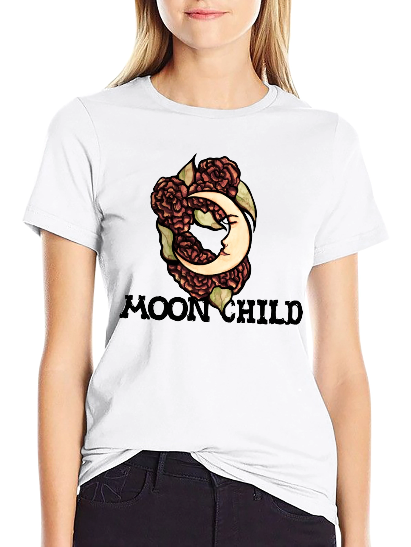 Moon Child Graphic Tee - Black Cotton T-Shirt