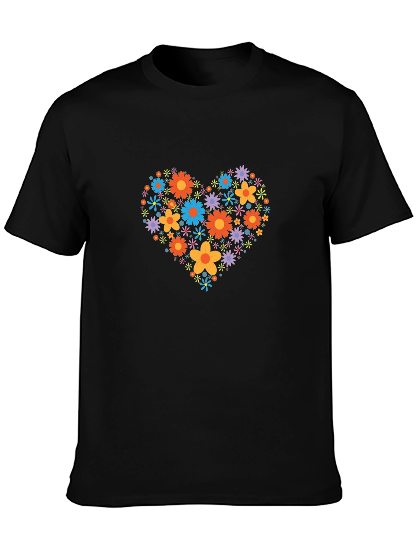 Floral Heart Graphic Black T-Shirt