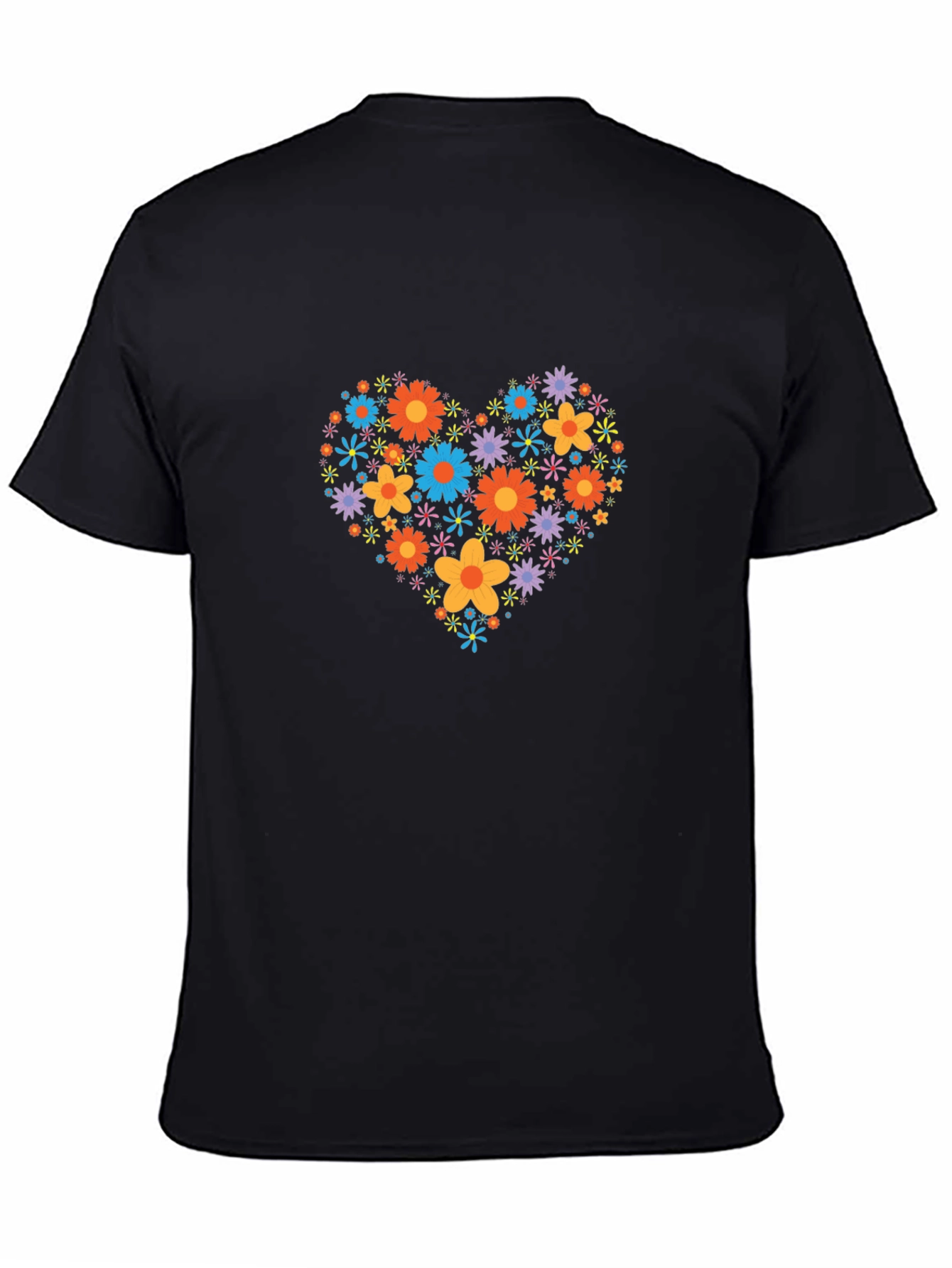 Floral Heart Graphic Black T-Shirt