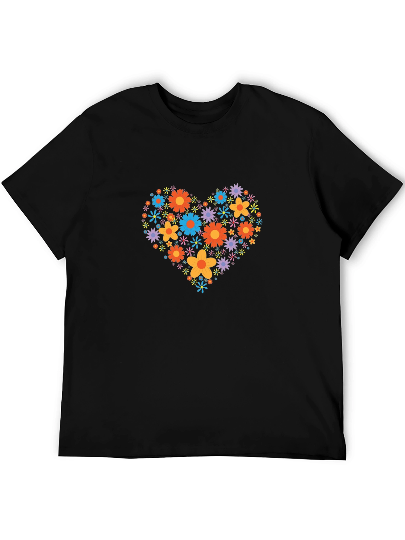 Floral Heart Graphic Black T-Shirt