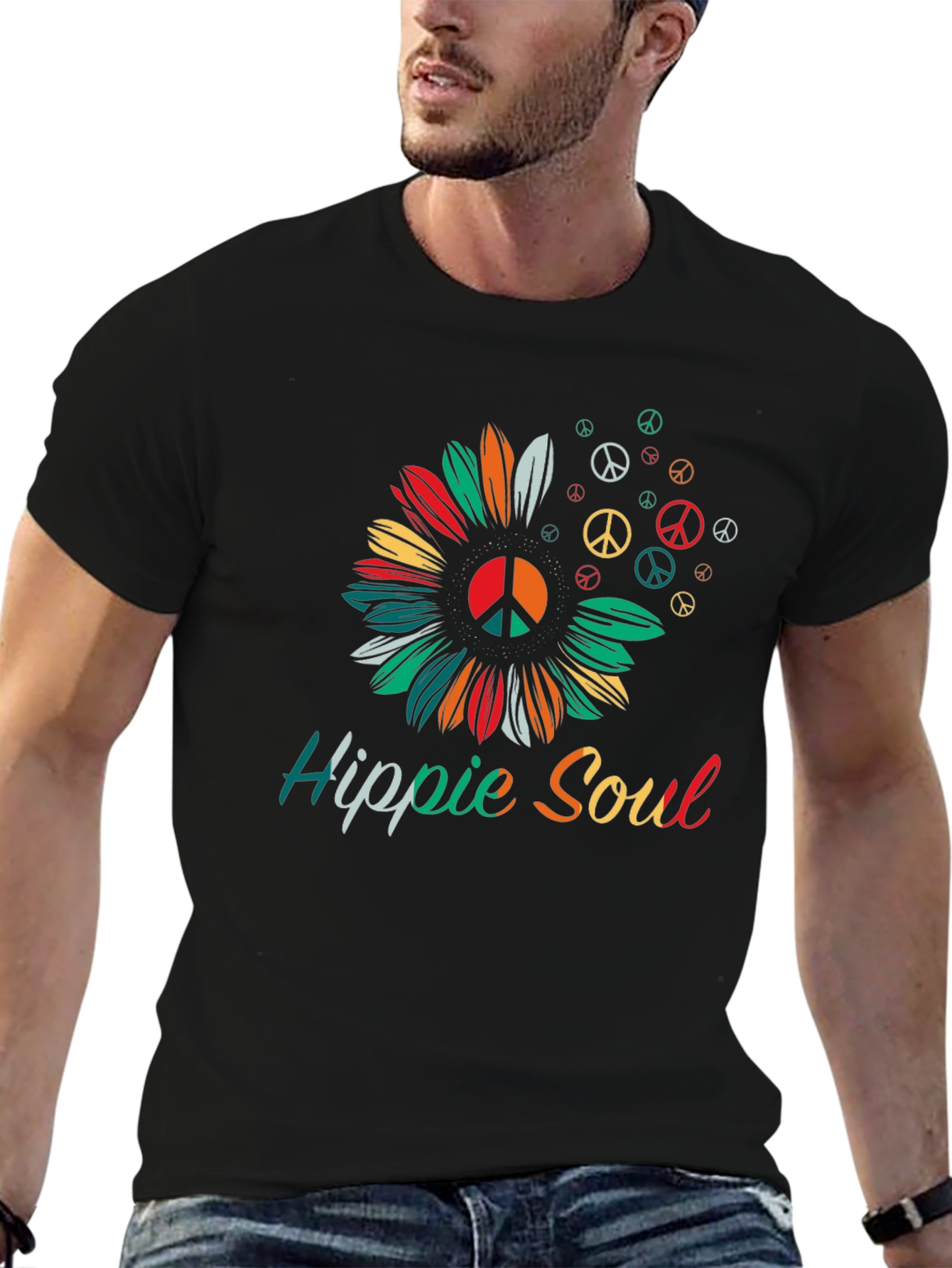 Hippie Soul T-Shirt - Peace Symbol Sunflower Graphic Tee