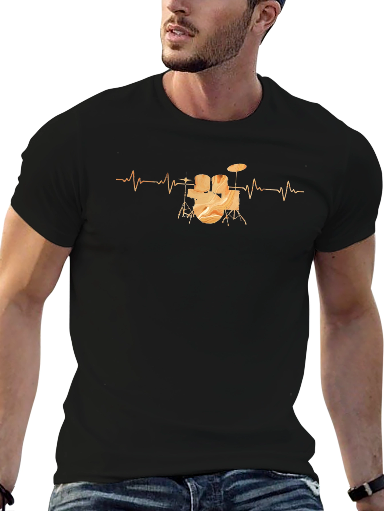 Drum Heartbeat Graphic Tee - Black