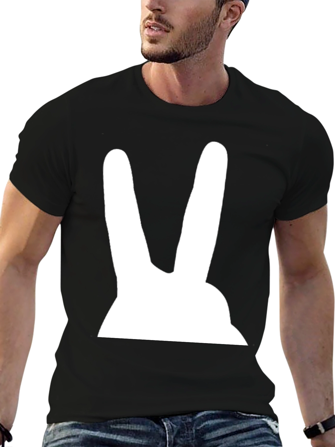 Bunny Ears Graphic Tee - Black Cotton T-Shirt