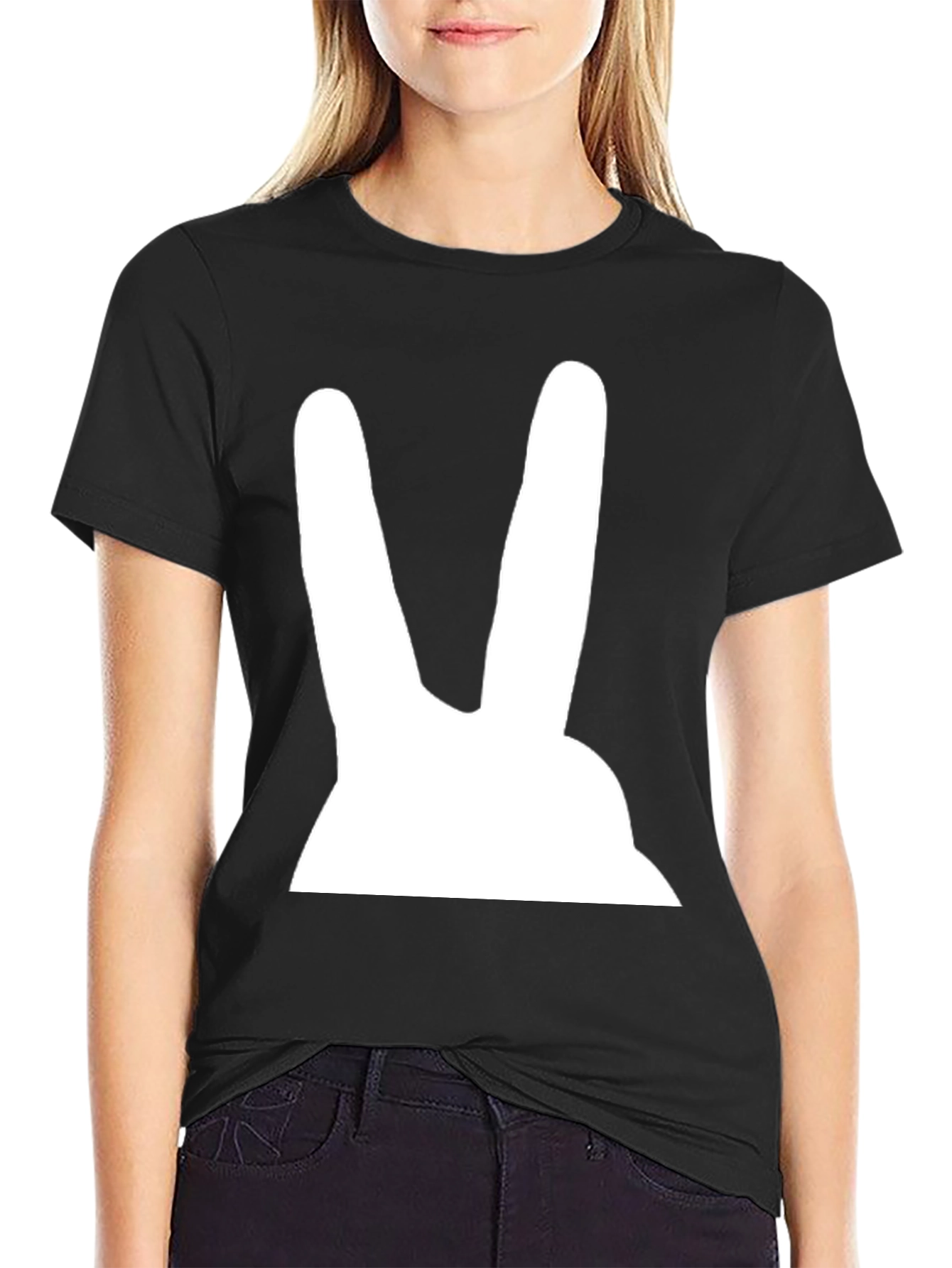 Bunny Ears Graphic Tee - Black Cotton T-Shirt