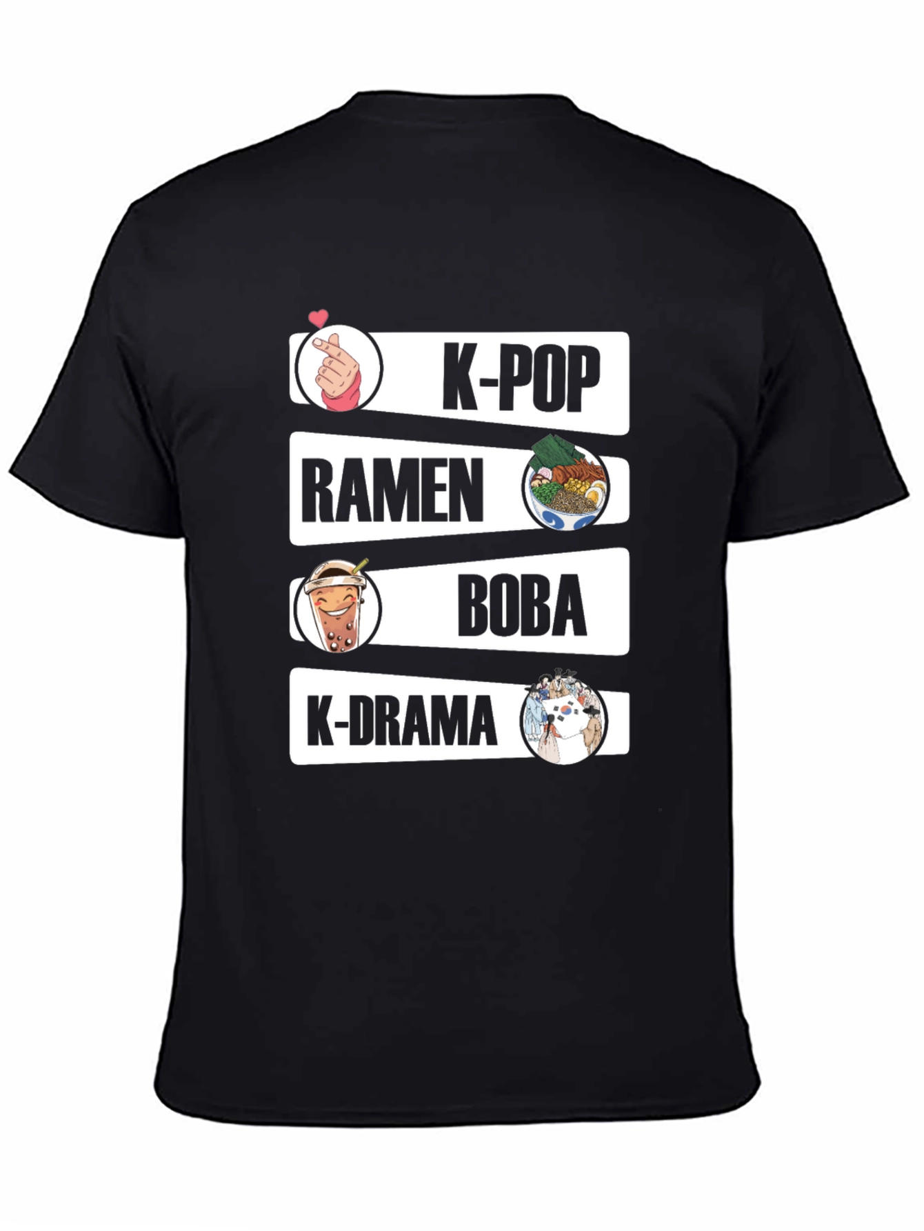 K-Pop Ramen Boba K-Drama Black Graphic Tee