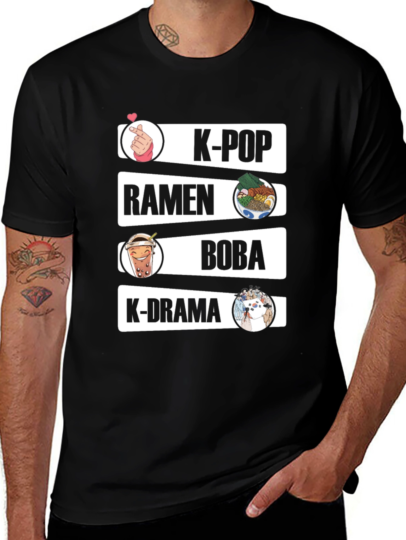 K-Pop Ramen Boba K-Drama Black Graphic Tee
