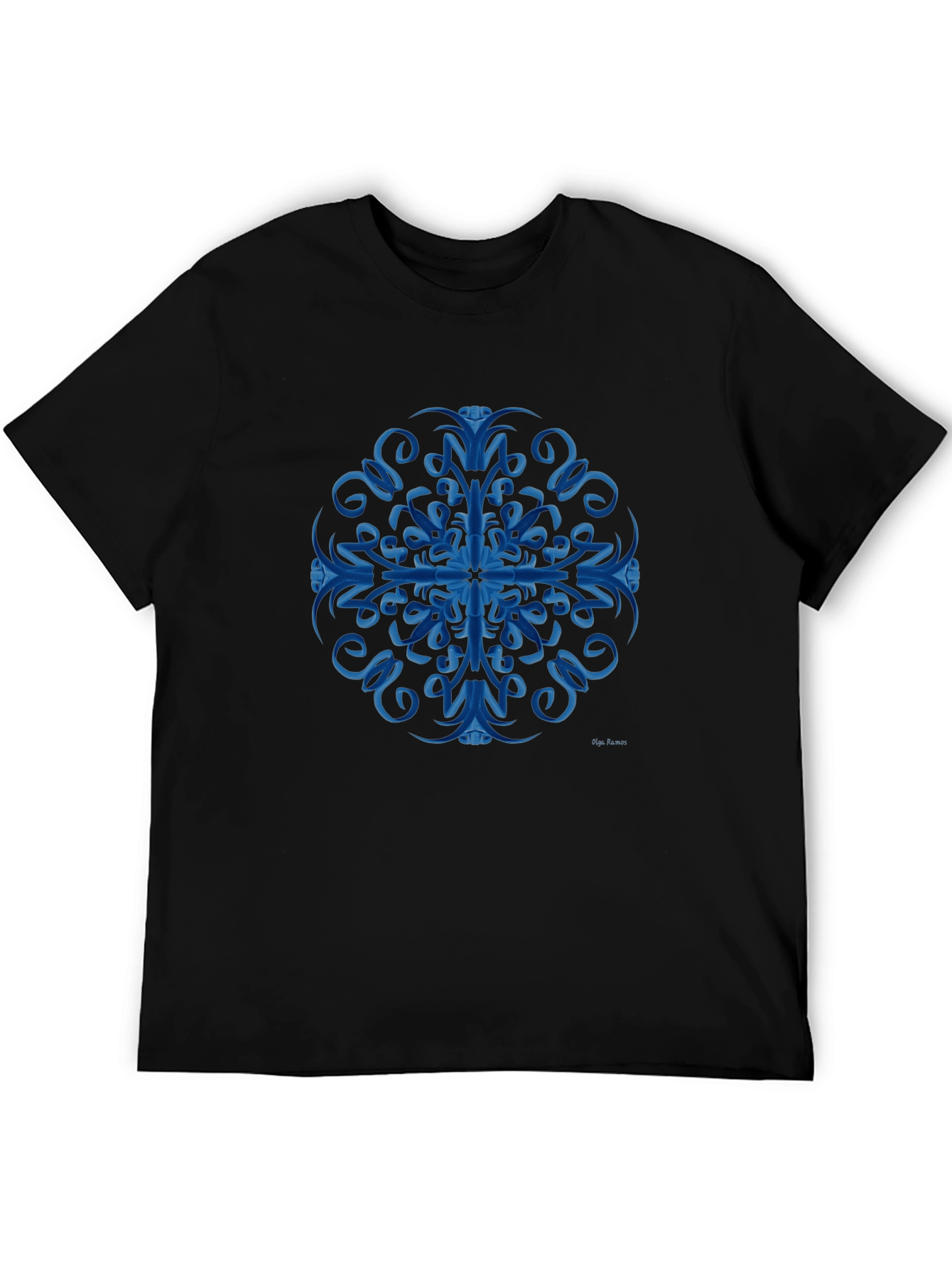 Blue Swirl Mandala Black T-Shirt