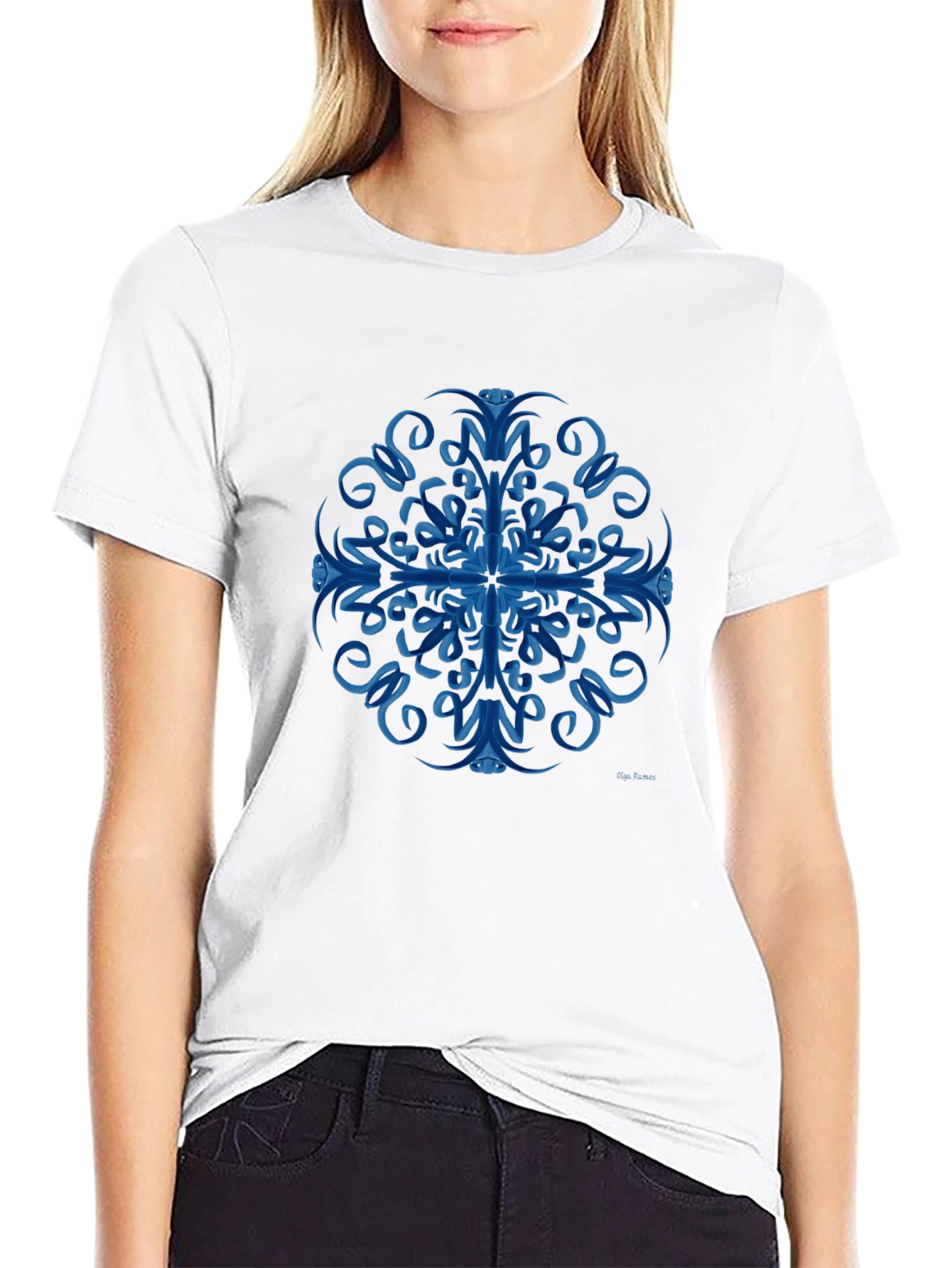 Blue Swirl Mandala Black T-Shirt
